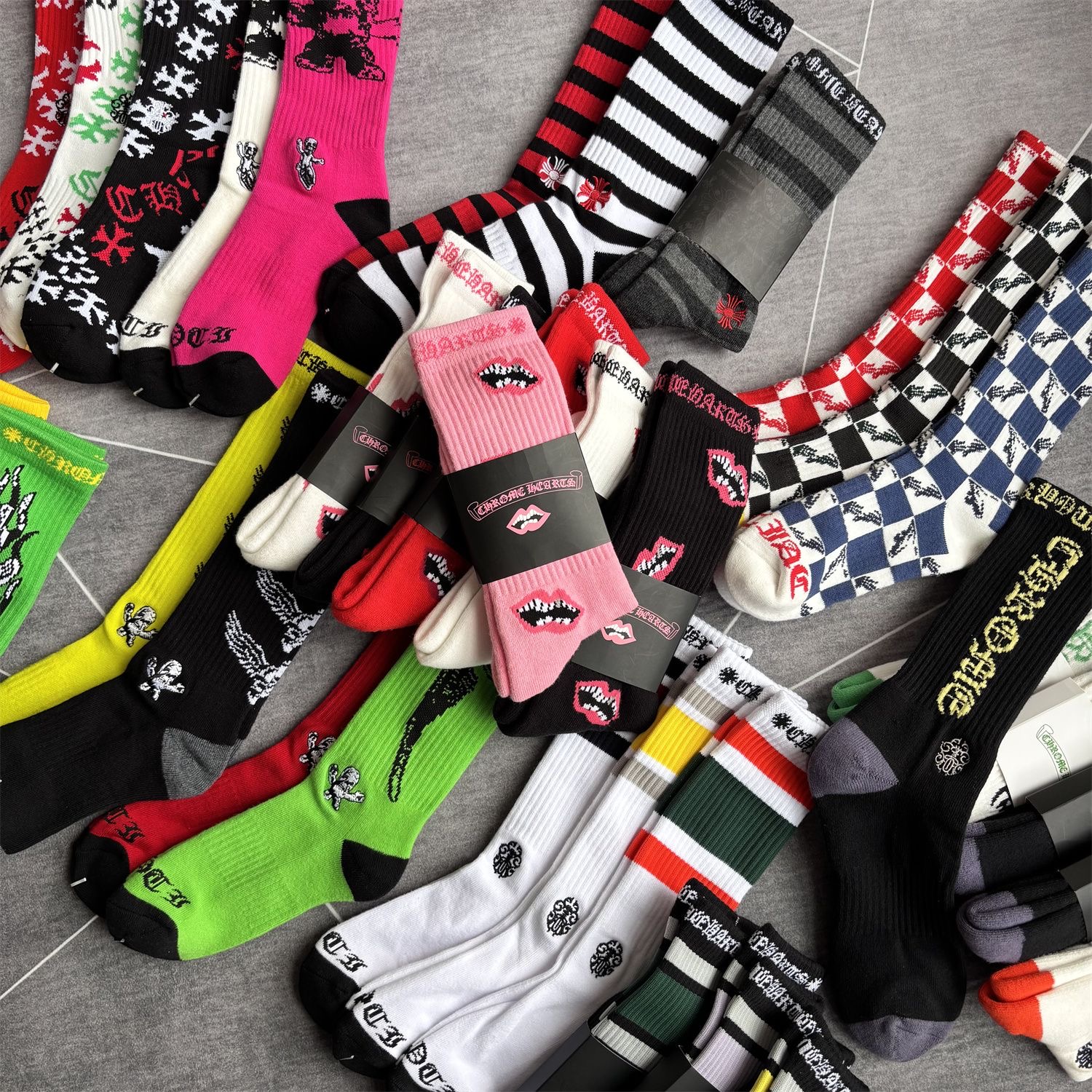 Chrome Hearts Cross Skull Flame Angel Graphic Crew Socks