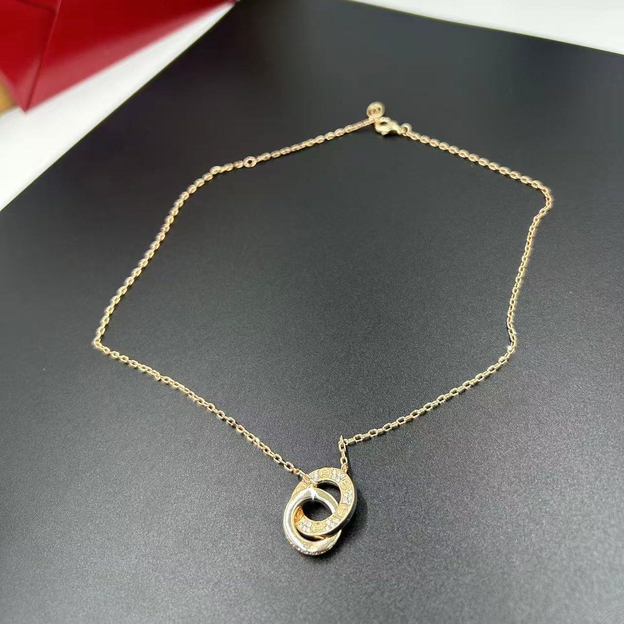 CARTIER LOVE SERIES TWO-TONE DOUBLE RING NECKLACE