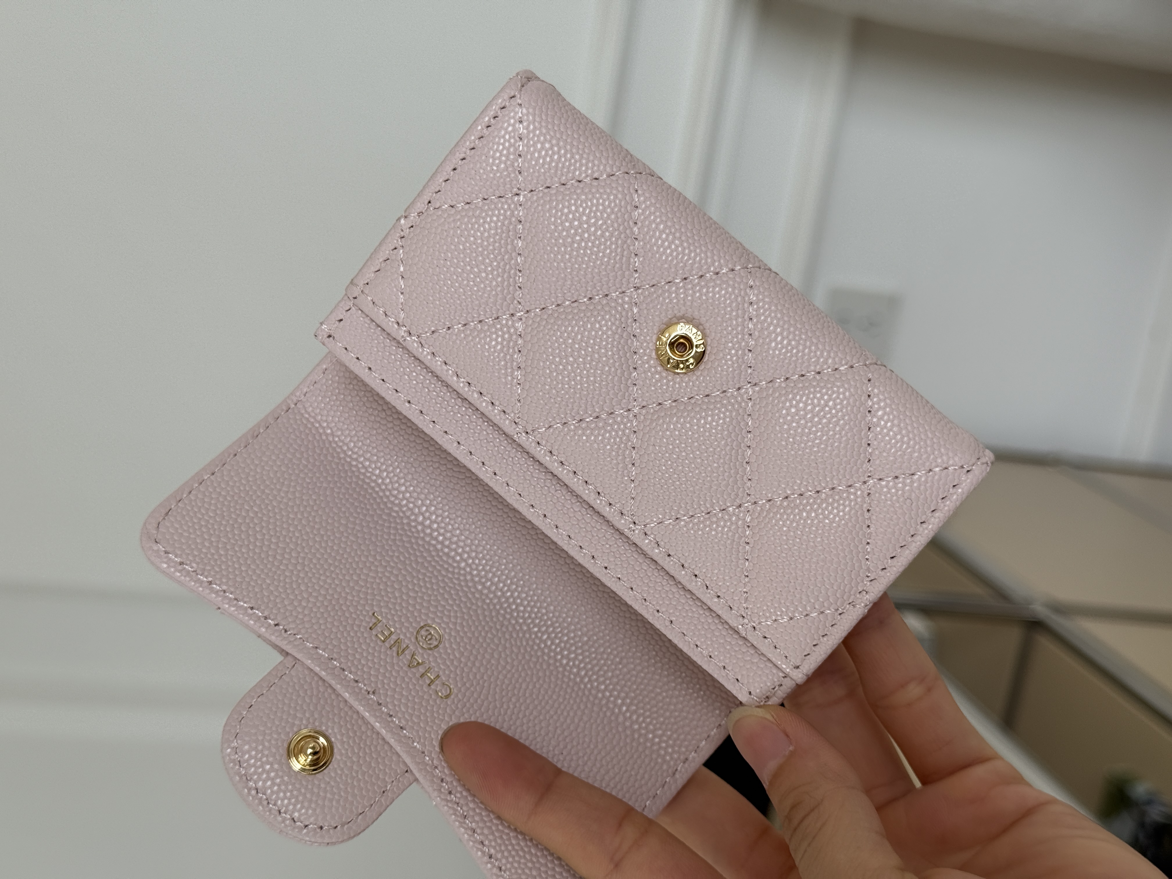 CHANEL Light Pink Caviar Quilted CC Flap Small Card Wallet