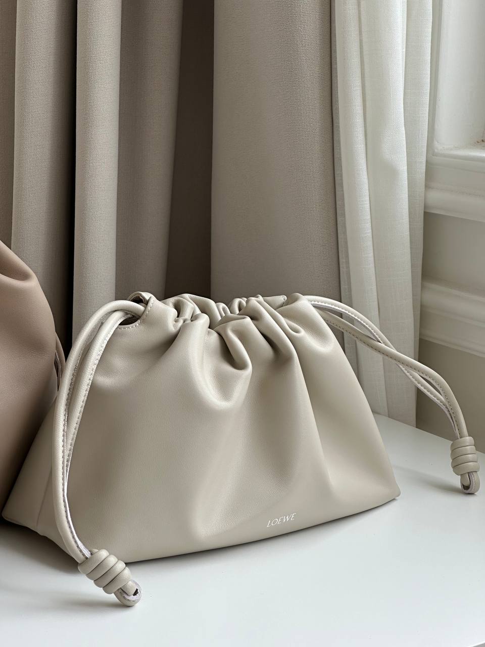 Bottega Veneta Light Grey Smooth Lambskin Knot Drawstring Jodie Cloud Shoulder Crossbody Bag
