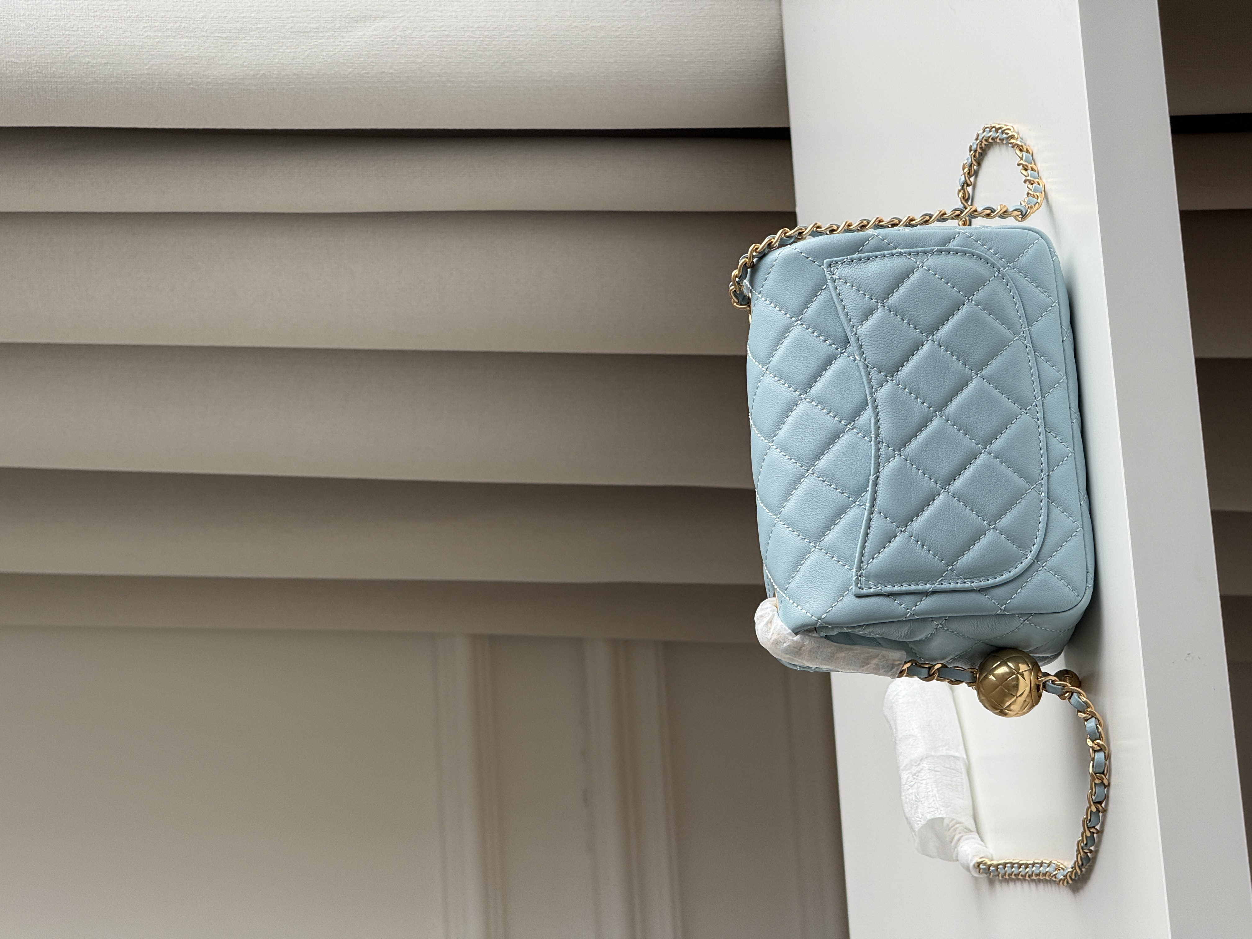 Chanel Baby Blue Lambskin Mini Classic Flap Gold CC Chain Bag