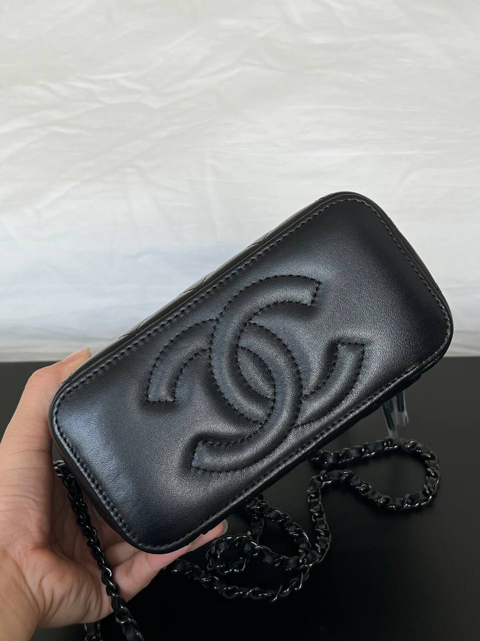 Chanel Black Quilted Lambskin Mini Vanity Top Handle Bag