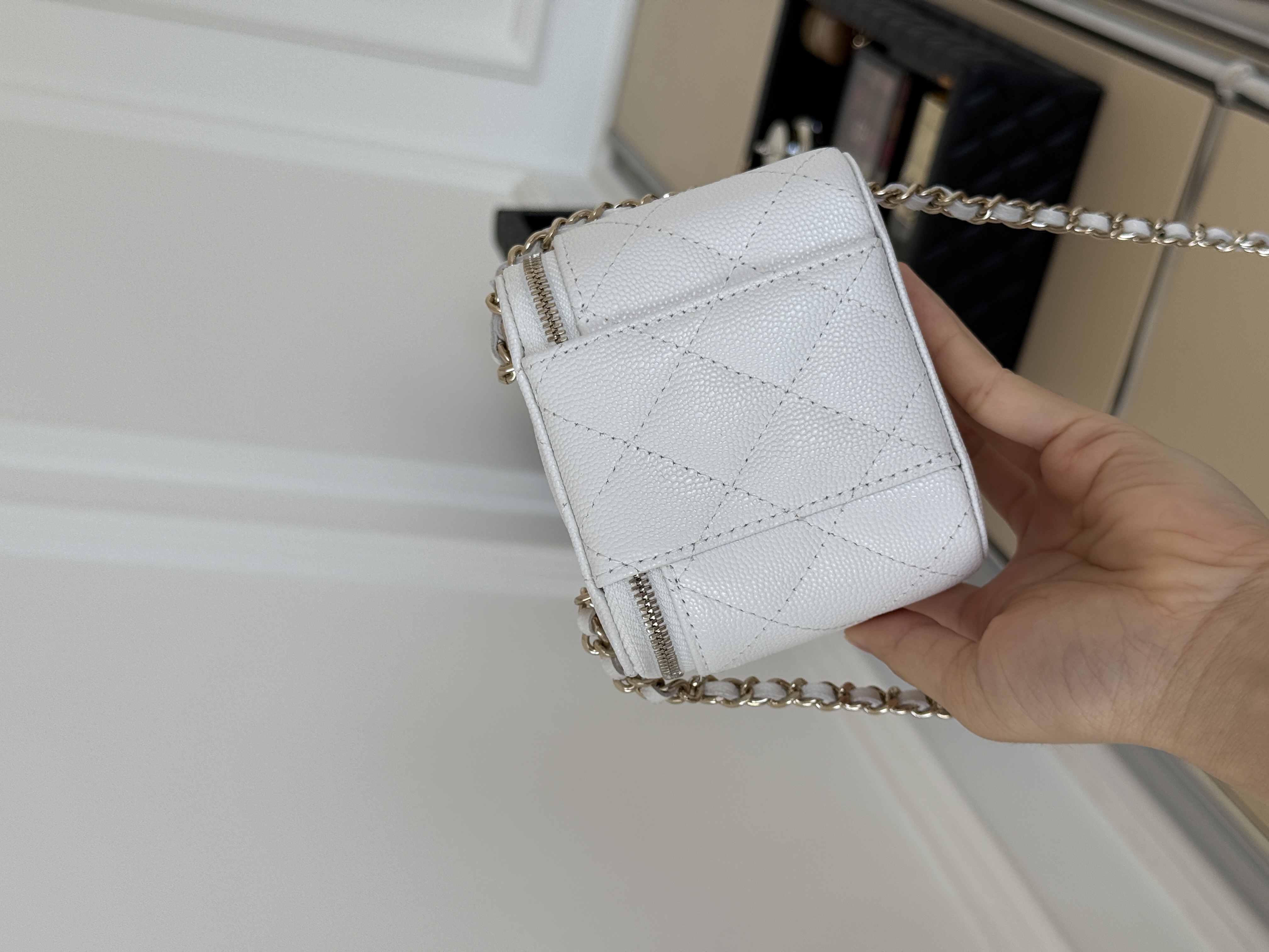 CHANEL Classic Quilted Caviar Leather Mini Vanity Case with Chain