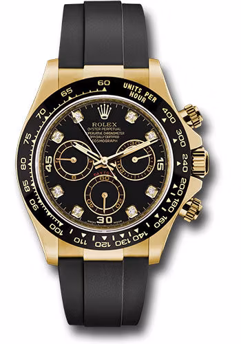 Rolex Yellow Gold Cosmograph Daytona 40 Watch - Black Diamond Dial - Black Oysterflex Strap - 116518LN bkdof【1:1 Replica】