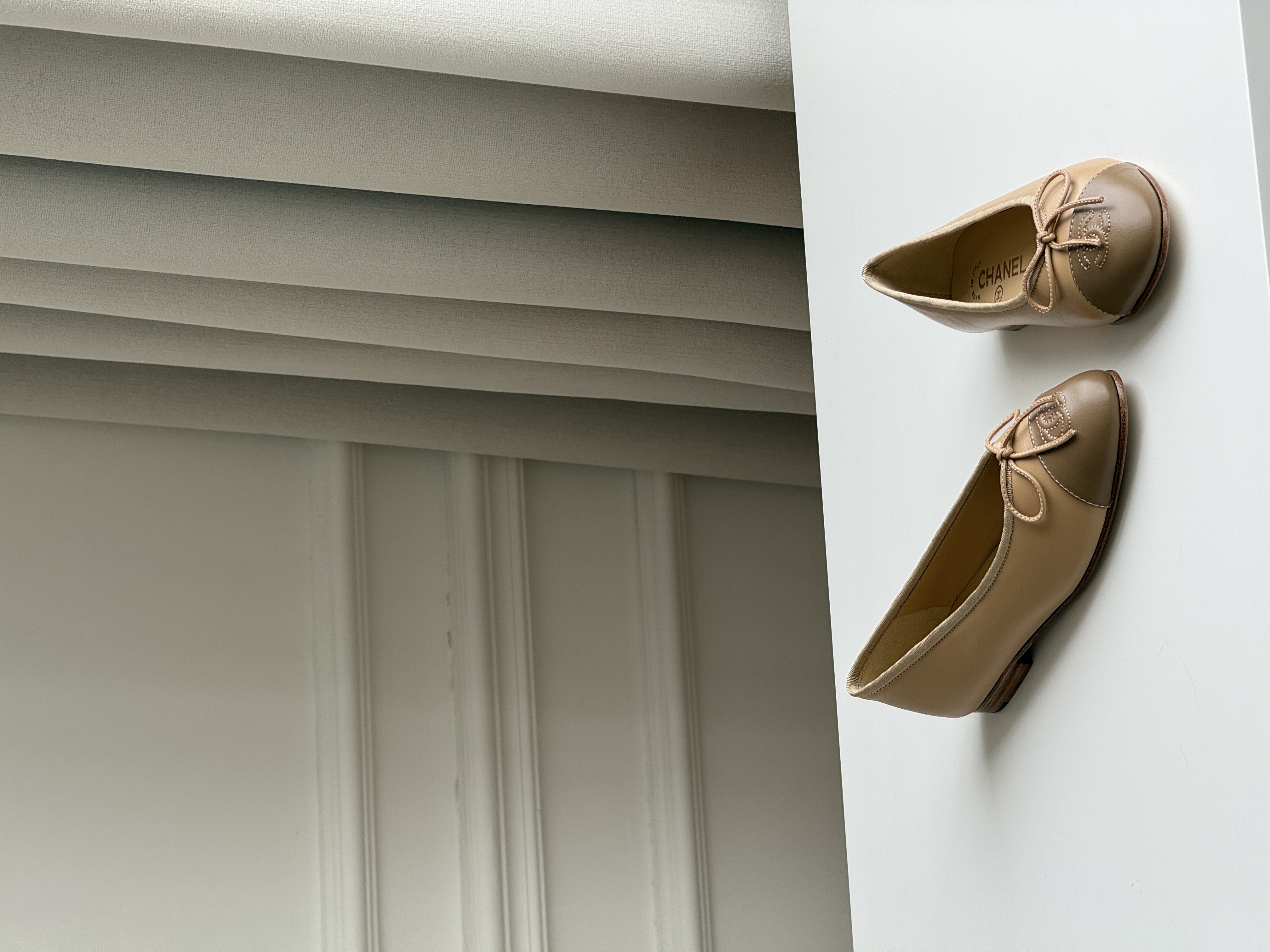 Chanel Two-Tone Bow CC Logo Ballet Flat Shoes
