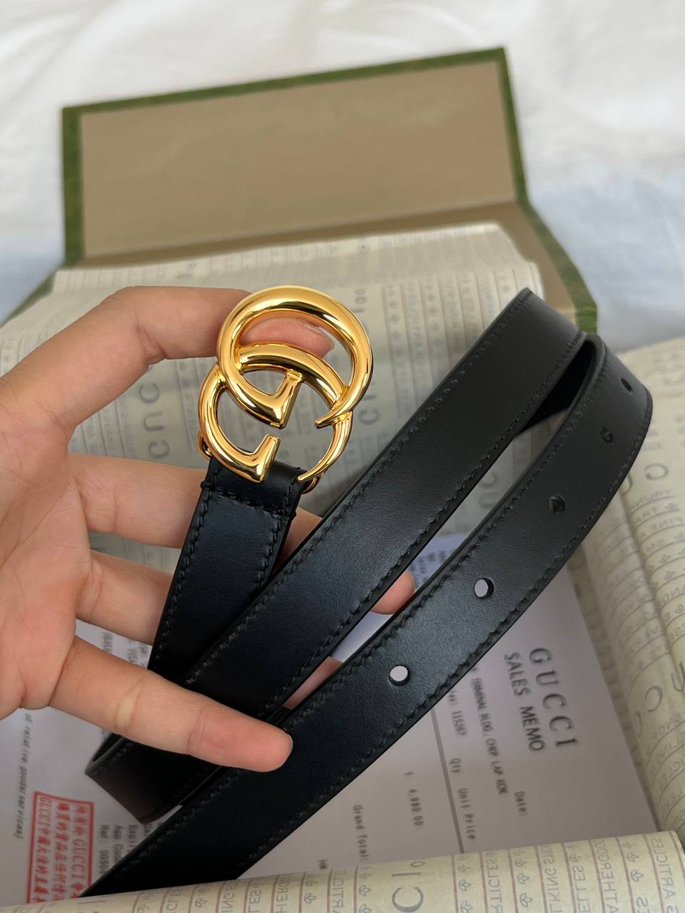 GUCCI Double G Buckle Smooth Leather Belt