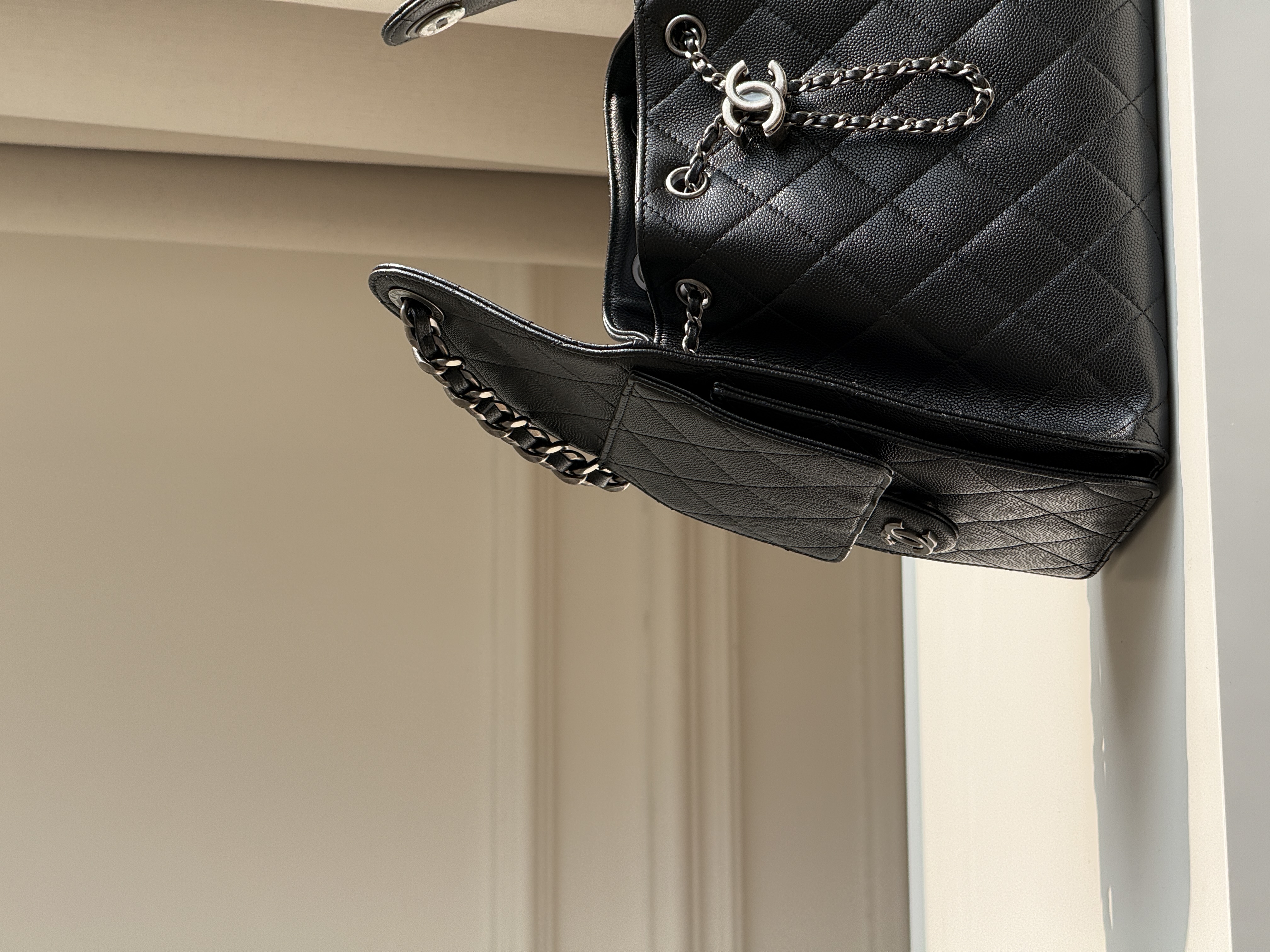 Chanel Caviar Quilted Drawstring Chain Bucket Backpack