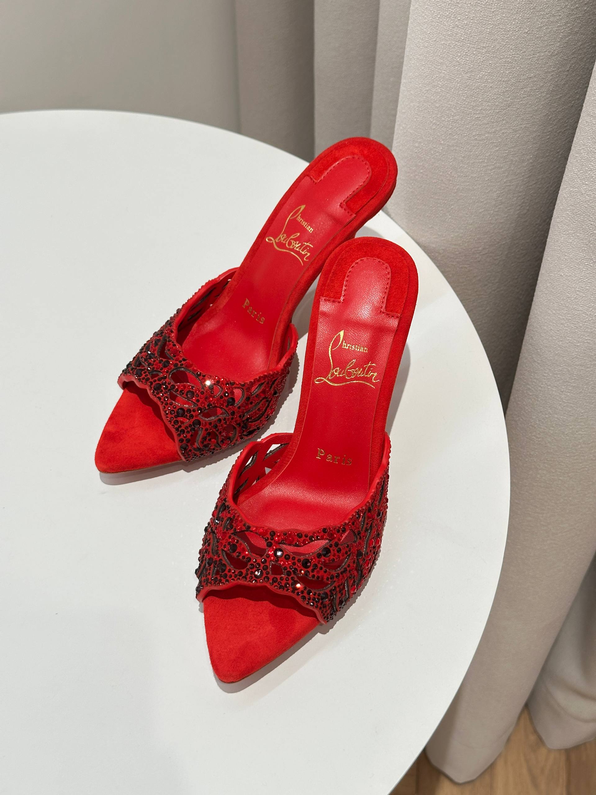 Christian Louboutin  Red-soled rhinestone mules