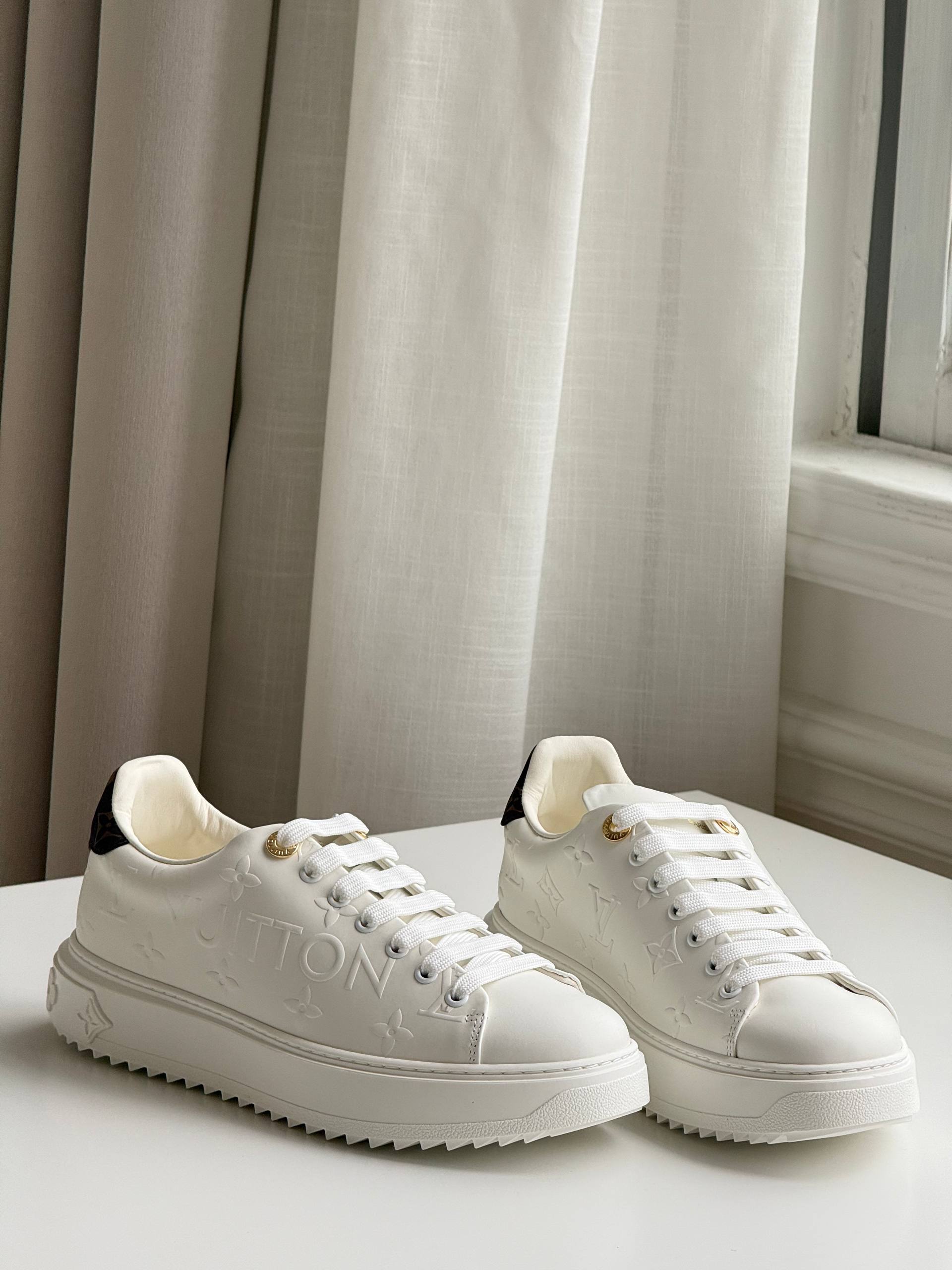LV White Sneakers / Time Out Monogram Embossed Sneakers