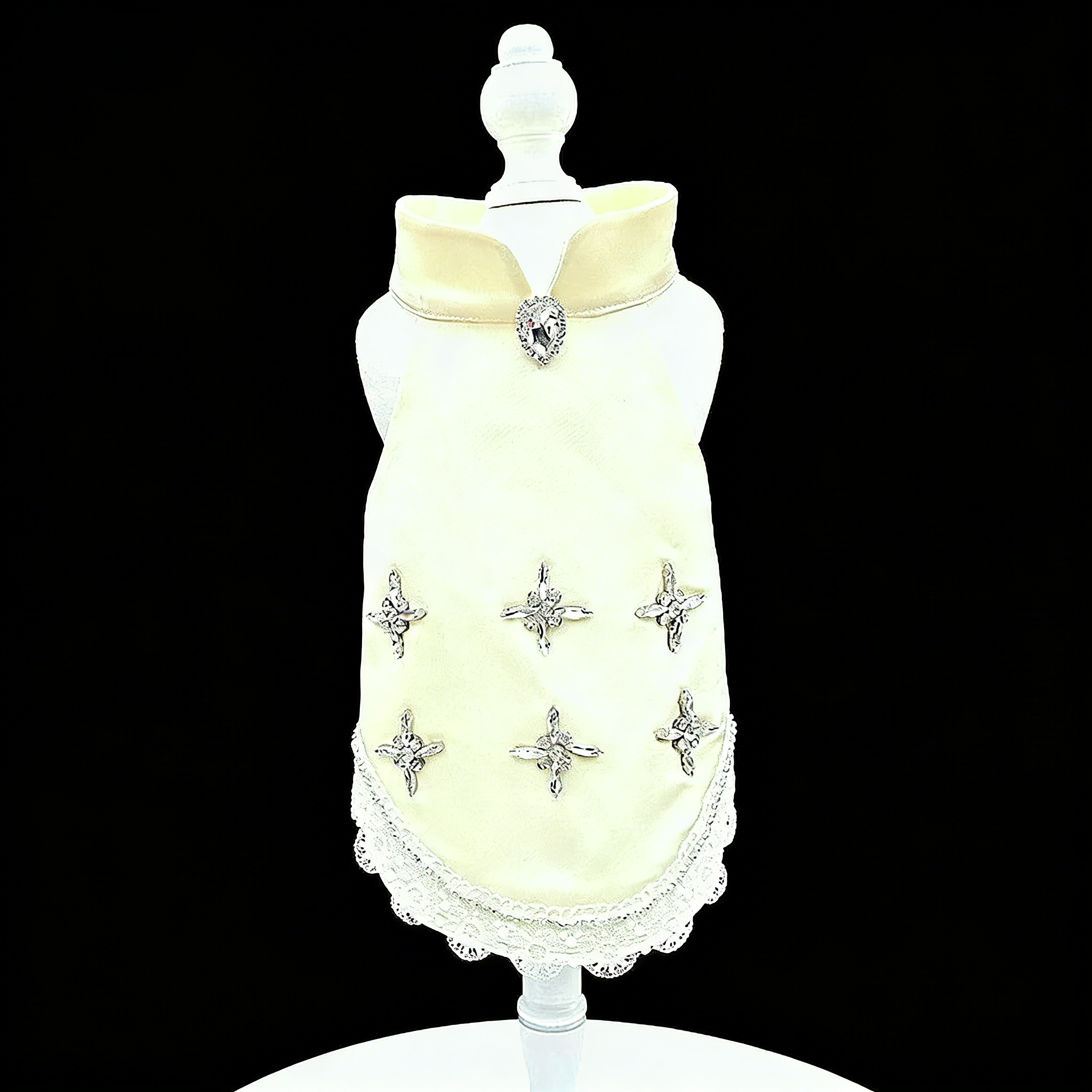 Luxury Rhinestone Lace Dress Elegant Formal Outfit for Small Dogs Cats - MAISONKAIRON