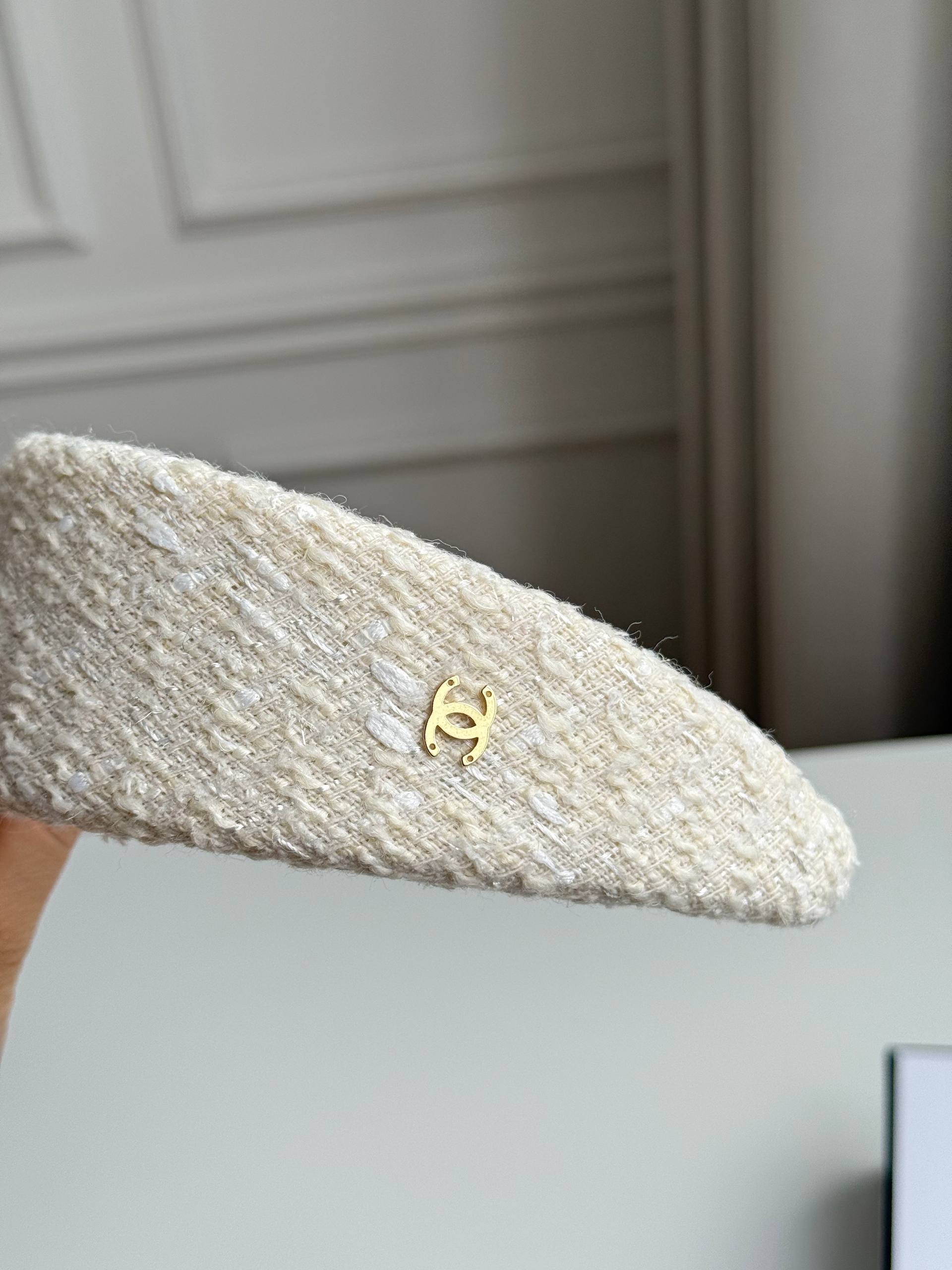 Chanel Interlocking CC Logo Tweed Wide Headband