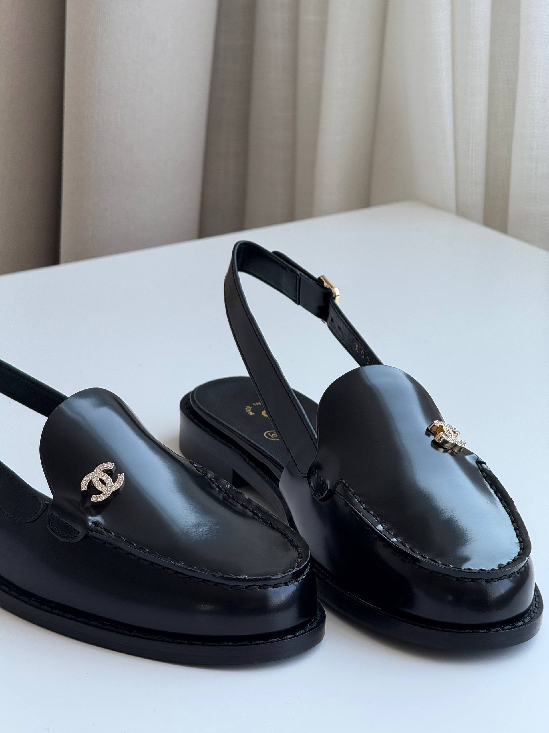 Chanel Calfskin Slingback Loafers with Crystal CC Logo
