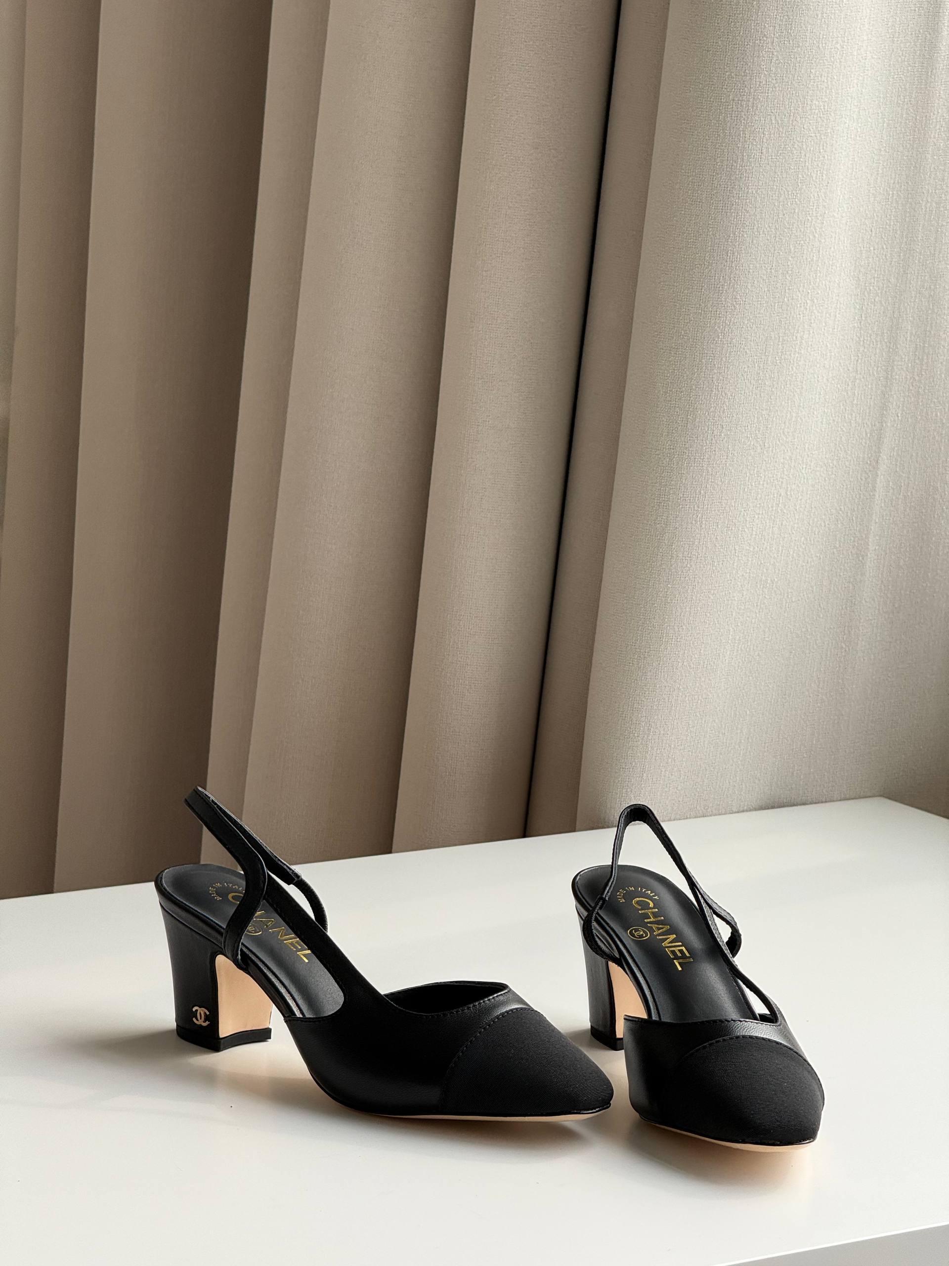 Chanel Two-Tone Slingback Block Heel Sandals