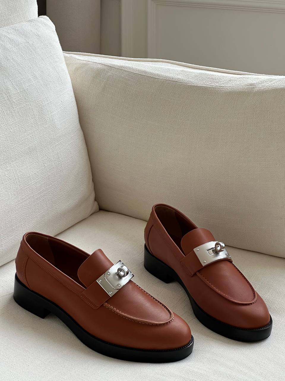 HERMÈS Hot Loafers with Kelly Buckle Calfskin Leather