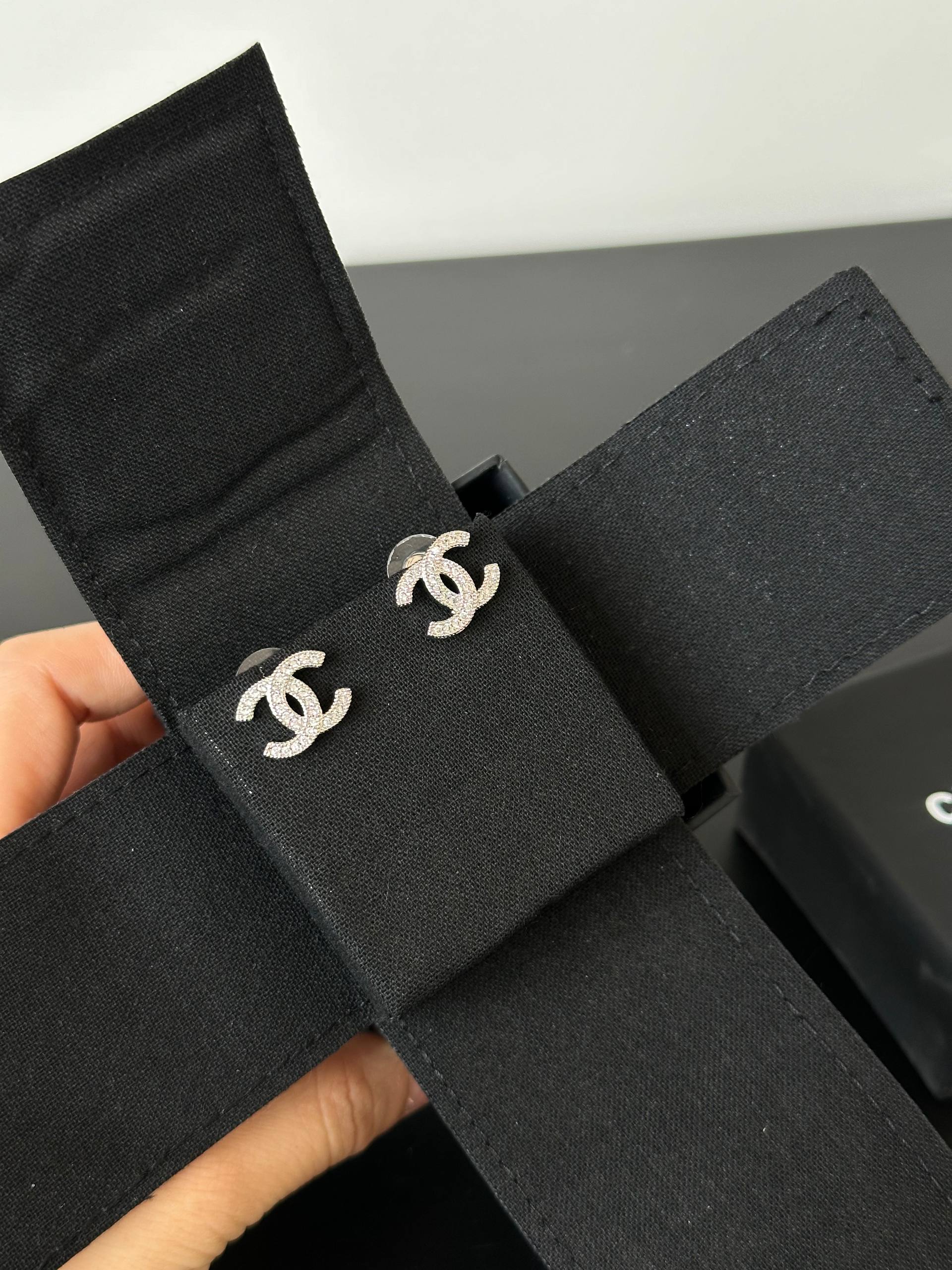 Chanel Classic CC Pavé Crystal Stud Earrings