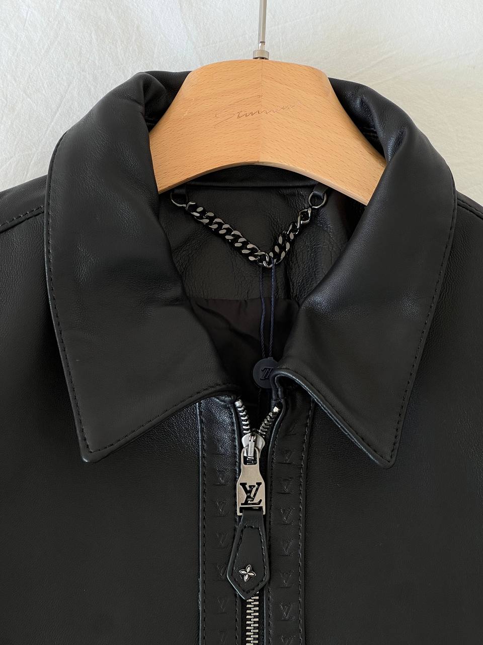 Louis Vuitton Black Lambskin Collared Zip Bomber Leather Jacket