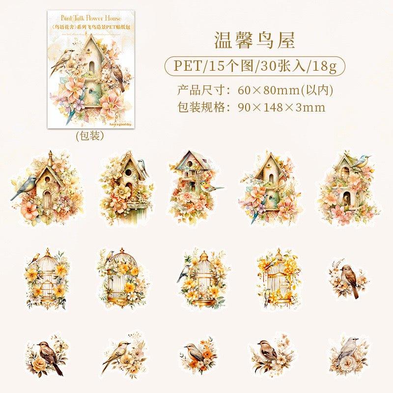 1011  PET stickers bird language flower house series waterproof birdcage themed handbook landscape coo card collage