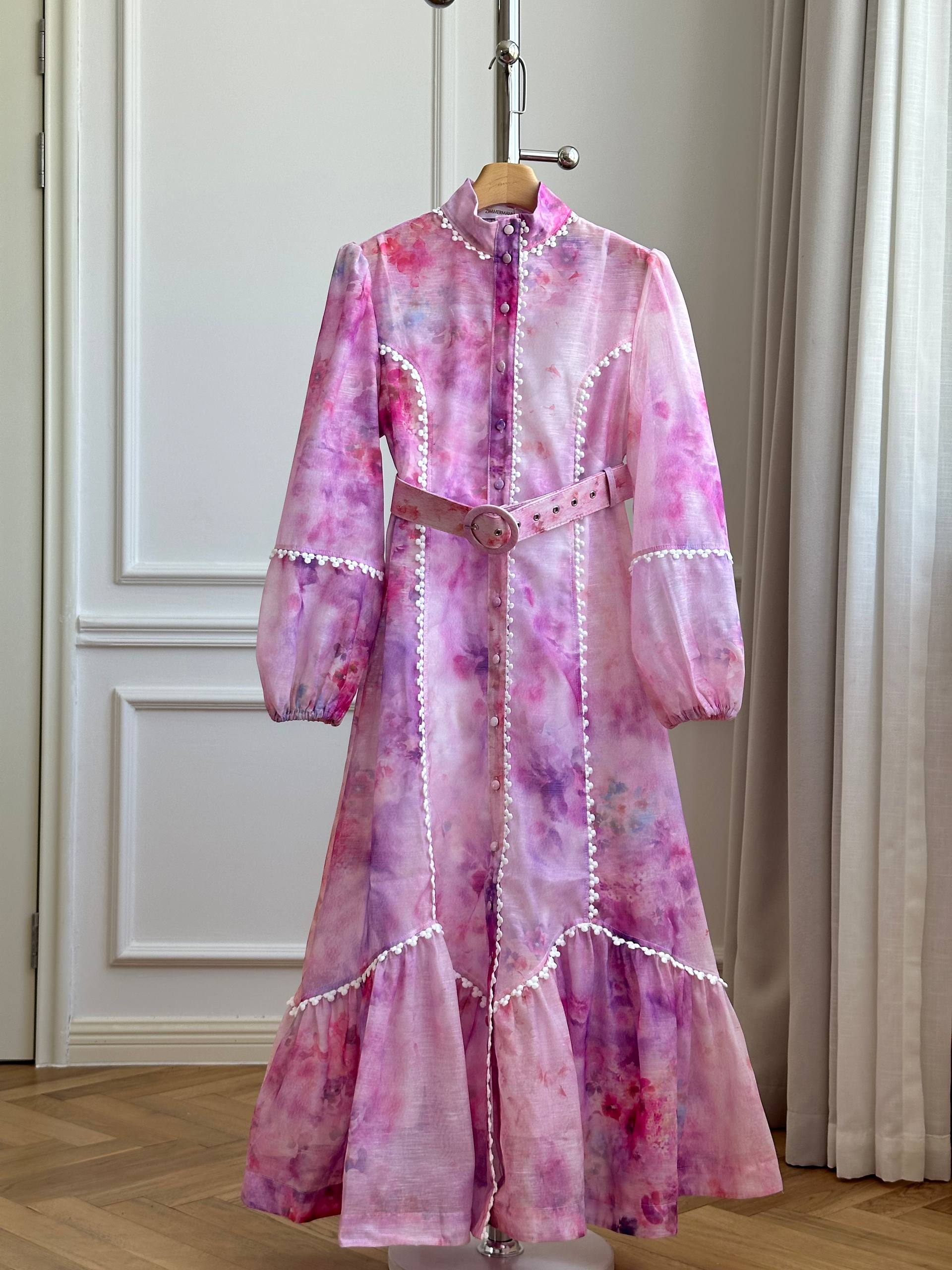 ZIMMERMAN* 25 New Arrival Stand Collar Long-Sleeve Lantern Midi Maxi Dress