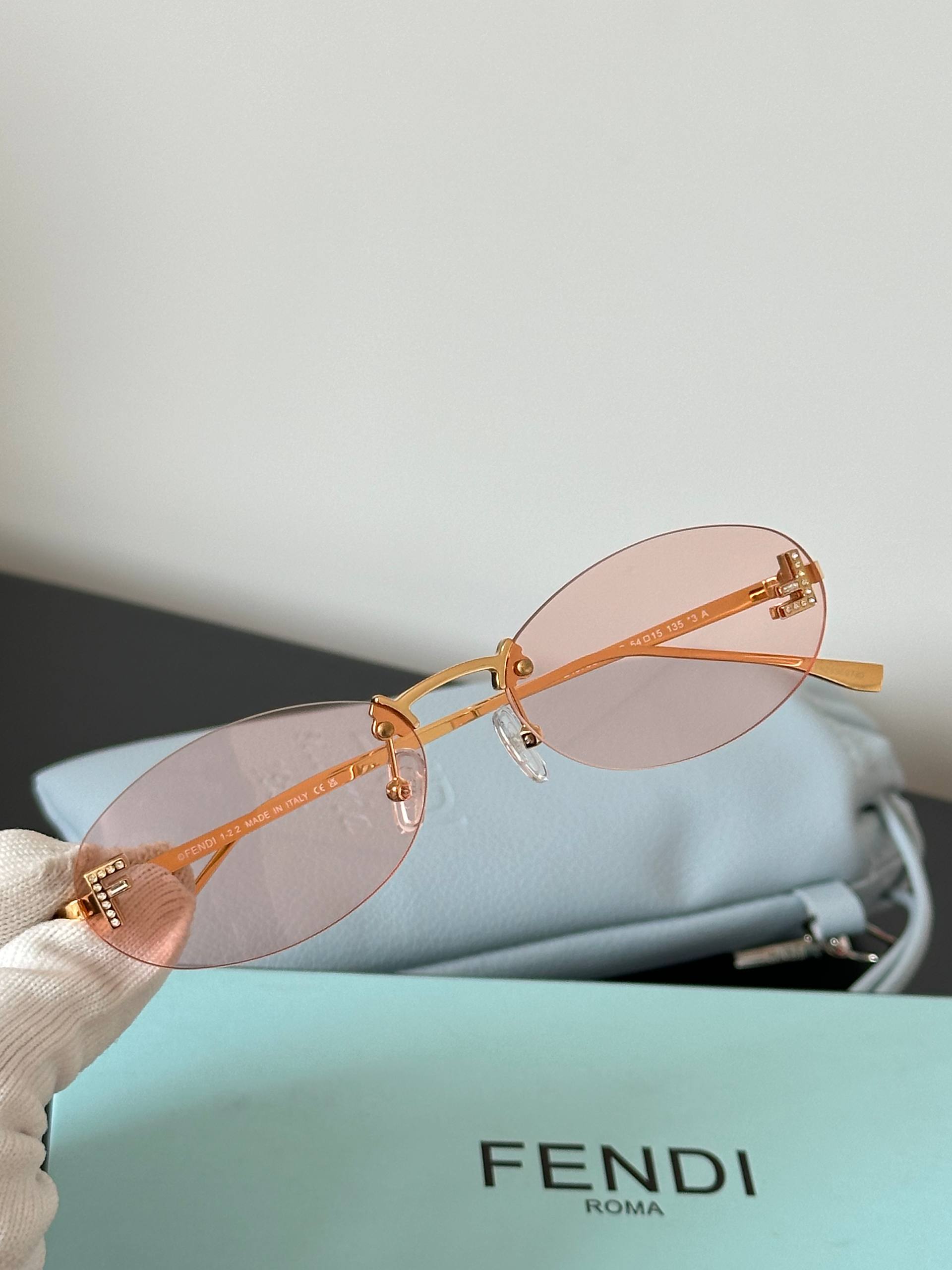 Fendi First Crystal Oval Rimless Sunglasses