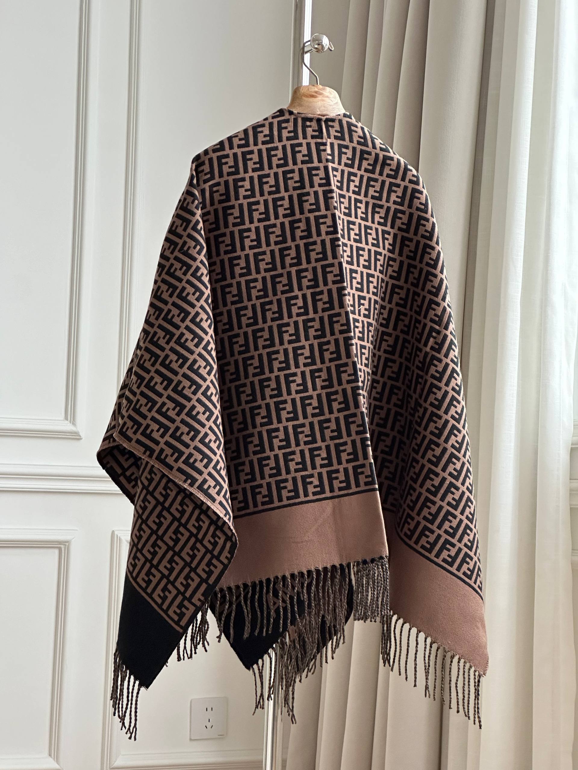 Fendi FF Logo Fringed Cape Poncho