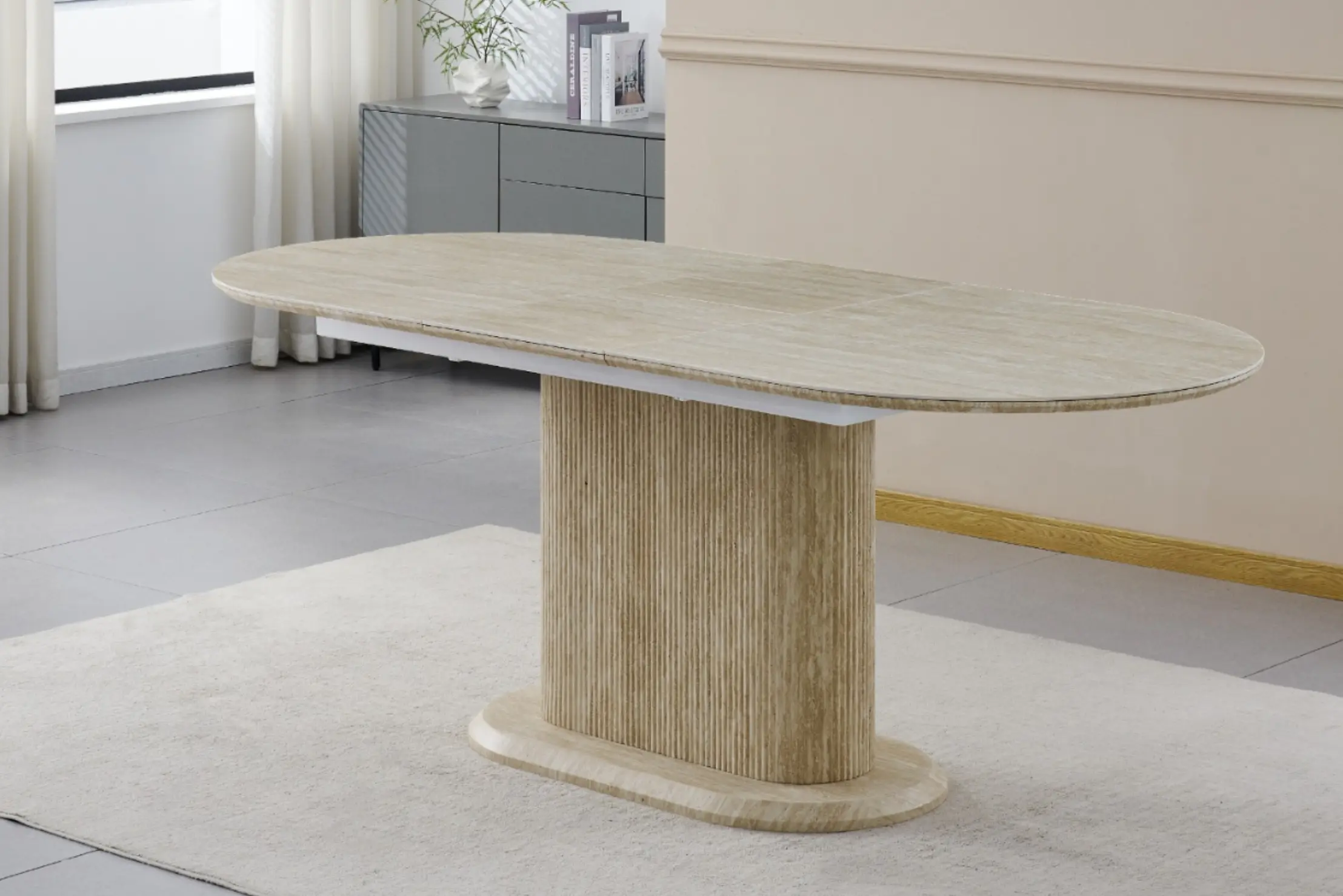 Table Extensible de Salle à Manger VANINA Effet Travertin - 200x90cm