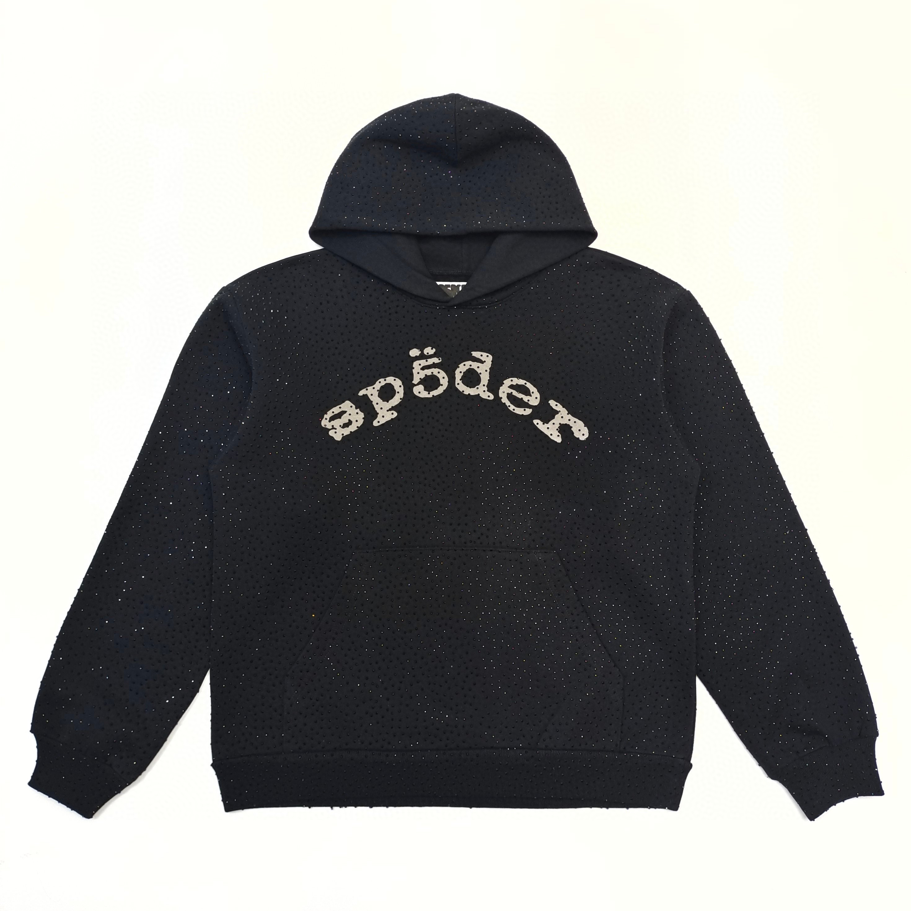 1:1 Best Quality Sp5der Full Diamond Logo Hoodie Black
