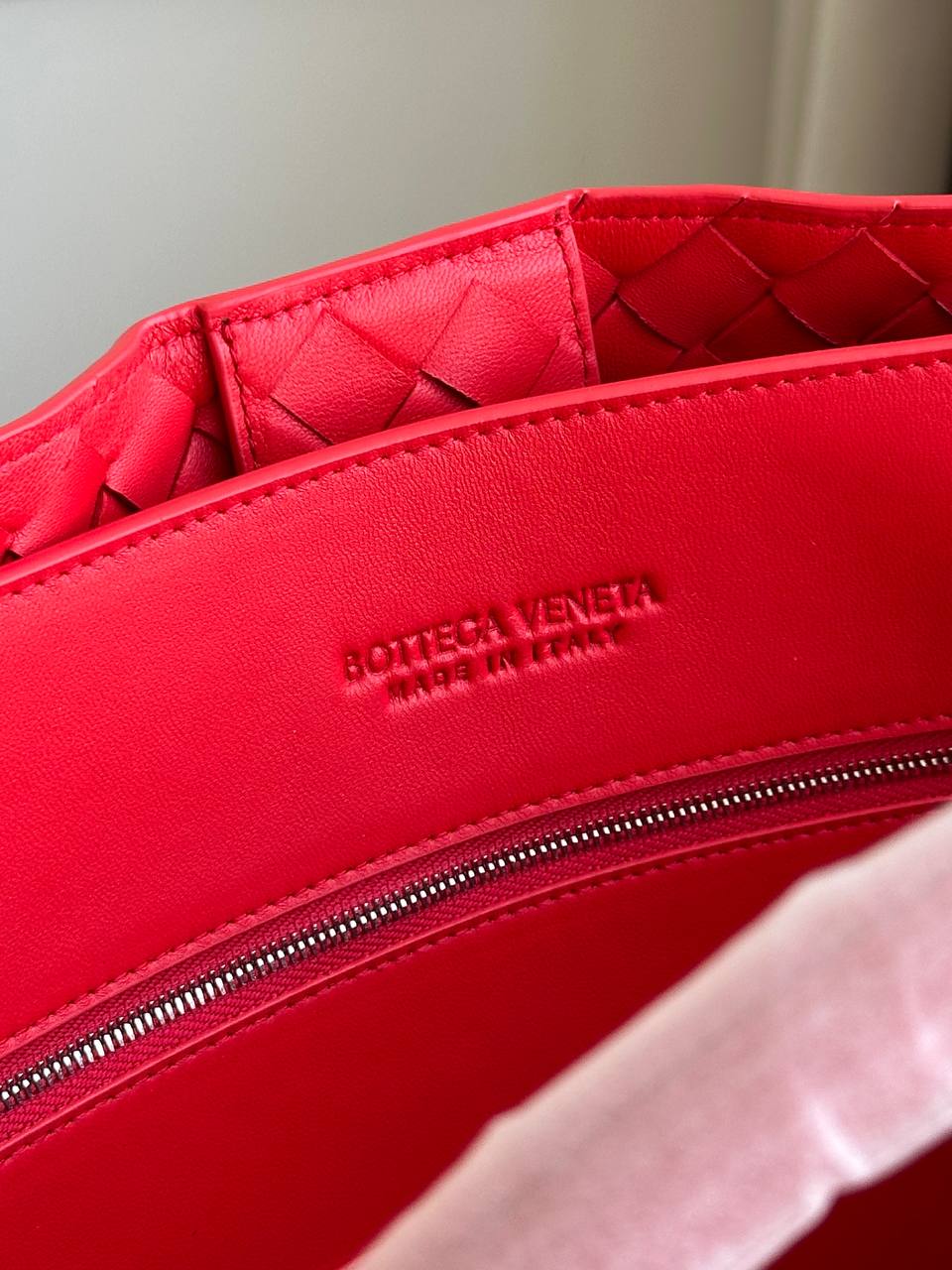 Bottega Veneta Bright Red Intrecciato Hand-Woven Leather Knot Buckle Large Tote Bag