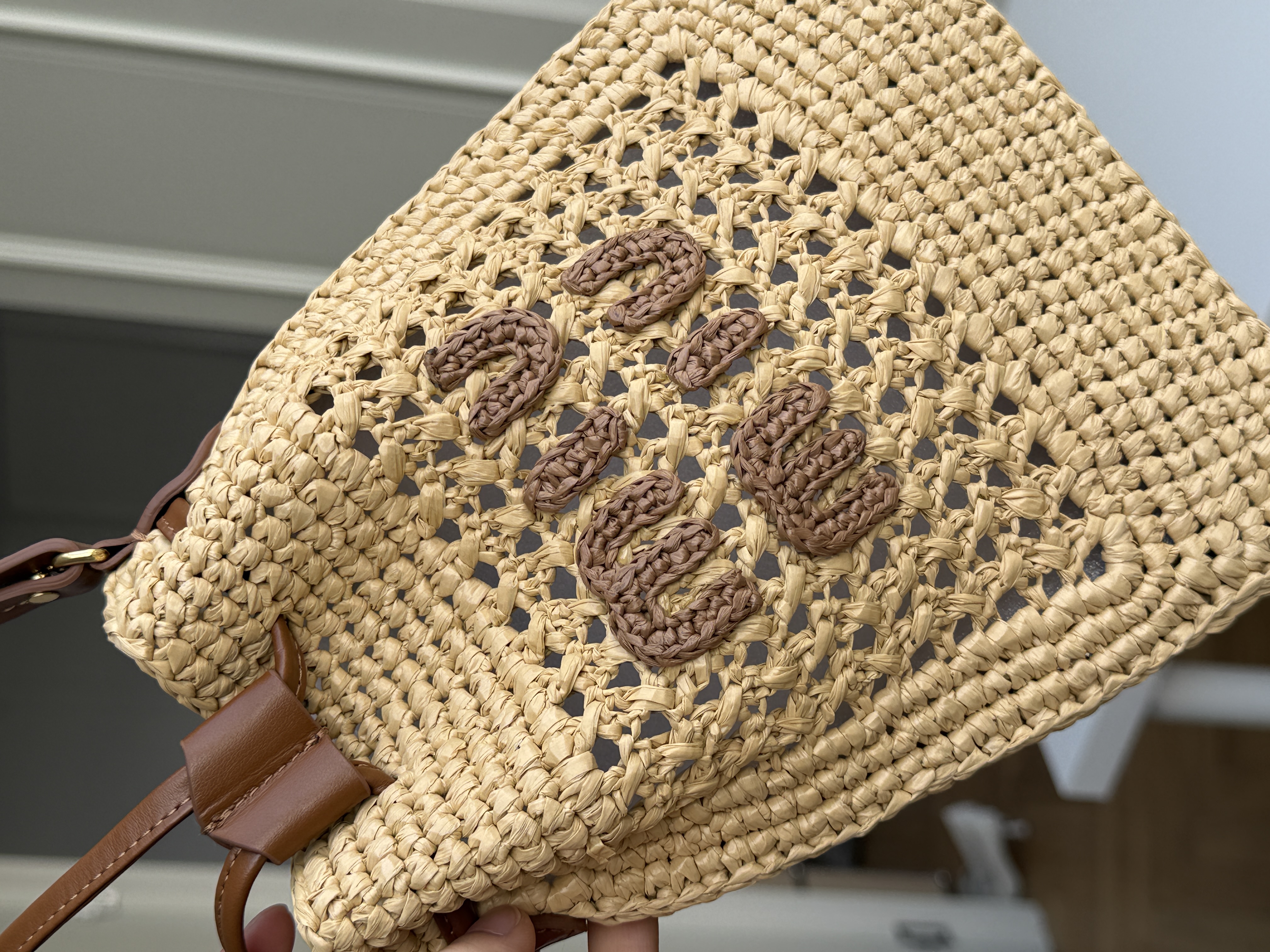 Miu Miu Beige Raffia Woven Drawstring Bucket Crossbody Bag