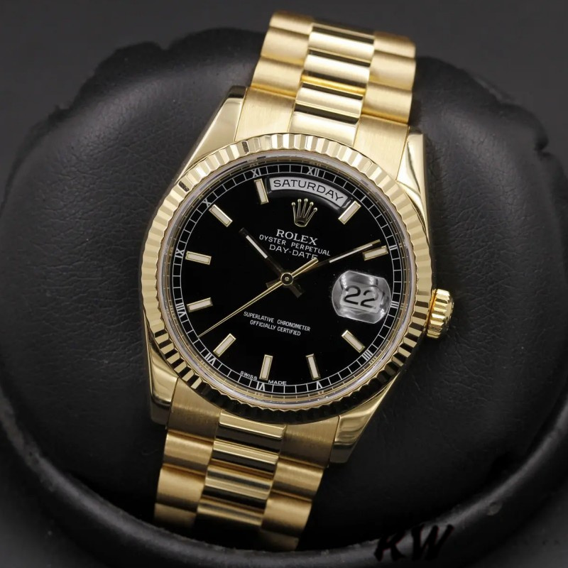 Rolex Day Date 118238 Black Dial Stainless Steel 36mm Mens Replica Watch