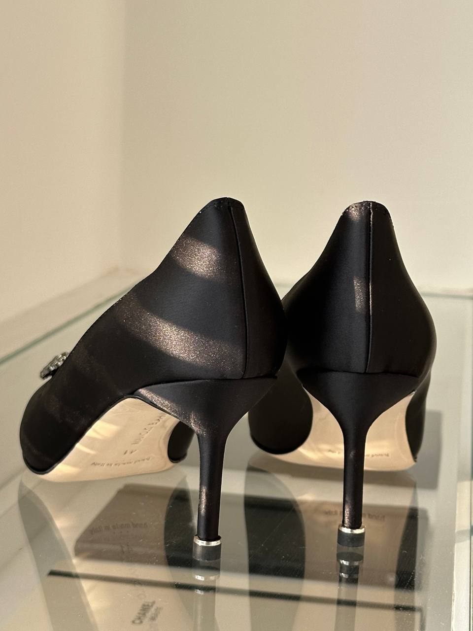 Manolo Blahnik Hangisi Crystal-Embellished Satin Pumps