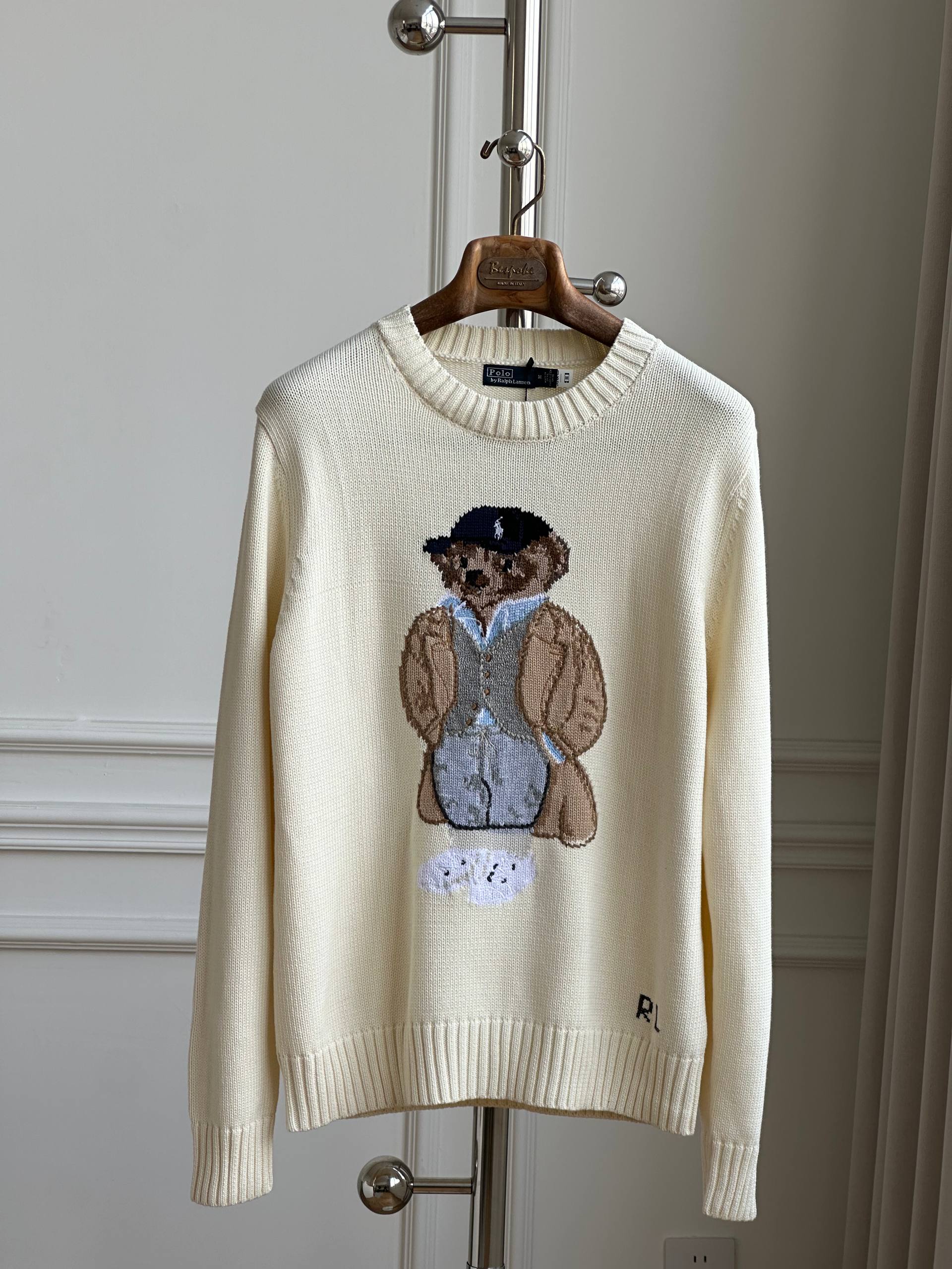 Ralph Lauren Cream White Polo Bear Sweater