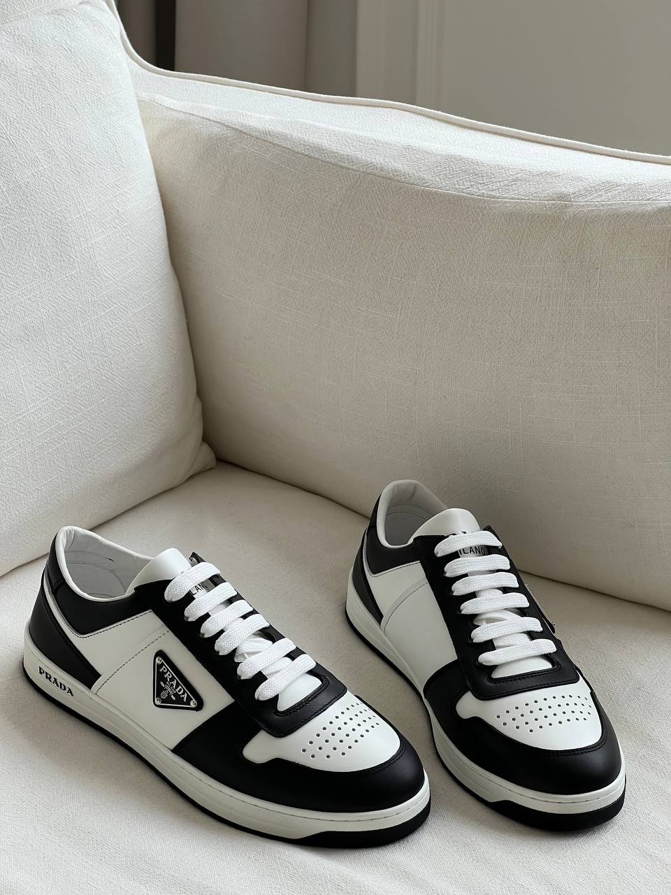 Prada Black & White Smooth Leather Low-top Sneakers
