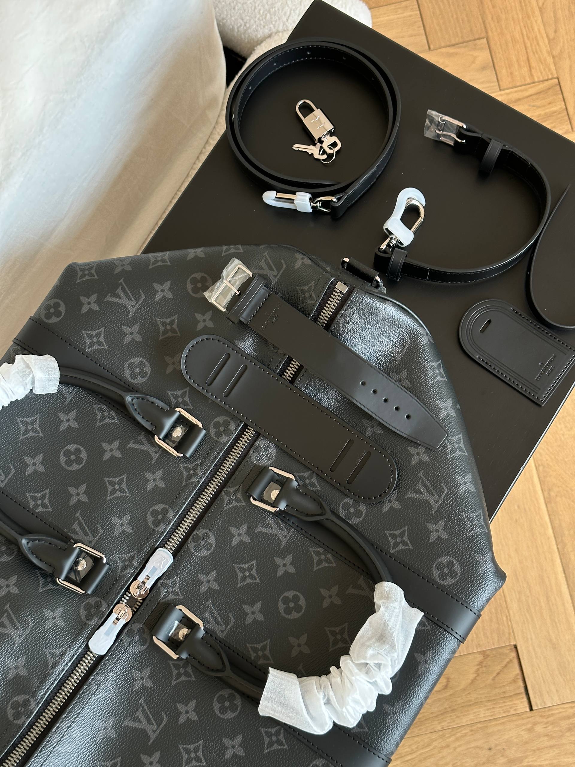 Louis Vuitton Monogram Eclipse Keepall Duffle Travel Bag