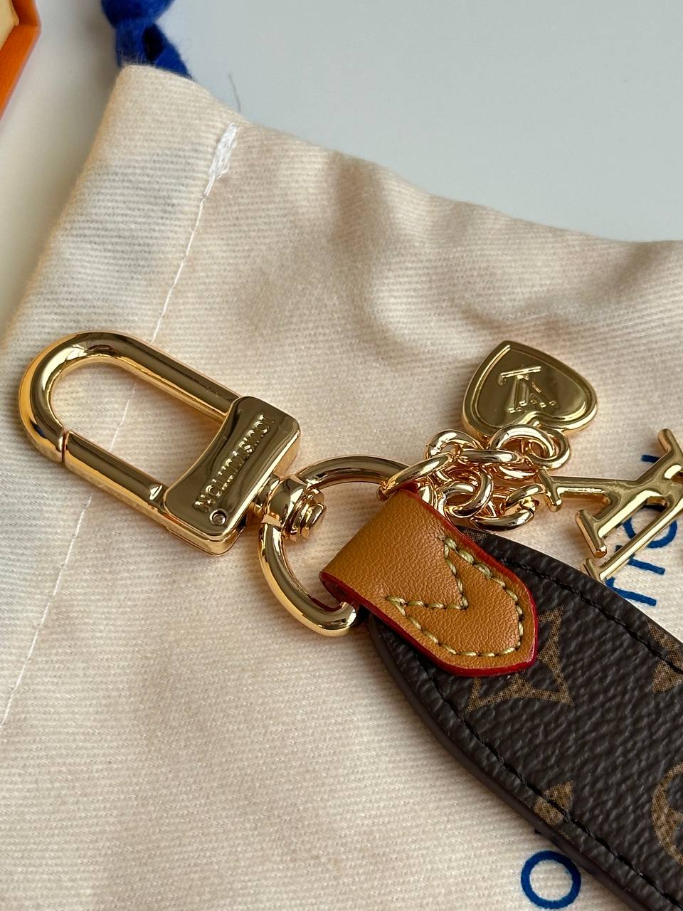 Louis Vuitton Monogram Canvas Strap LV Logo Heart Metal Keychain Charm
