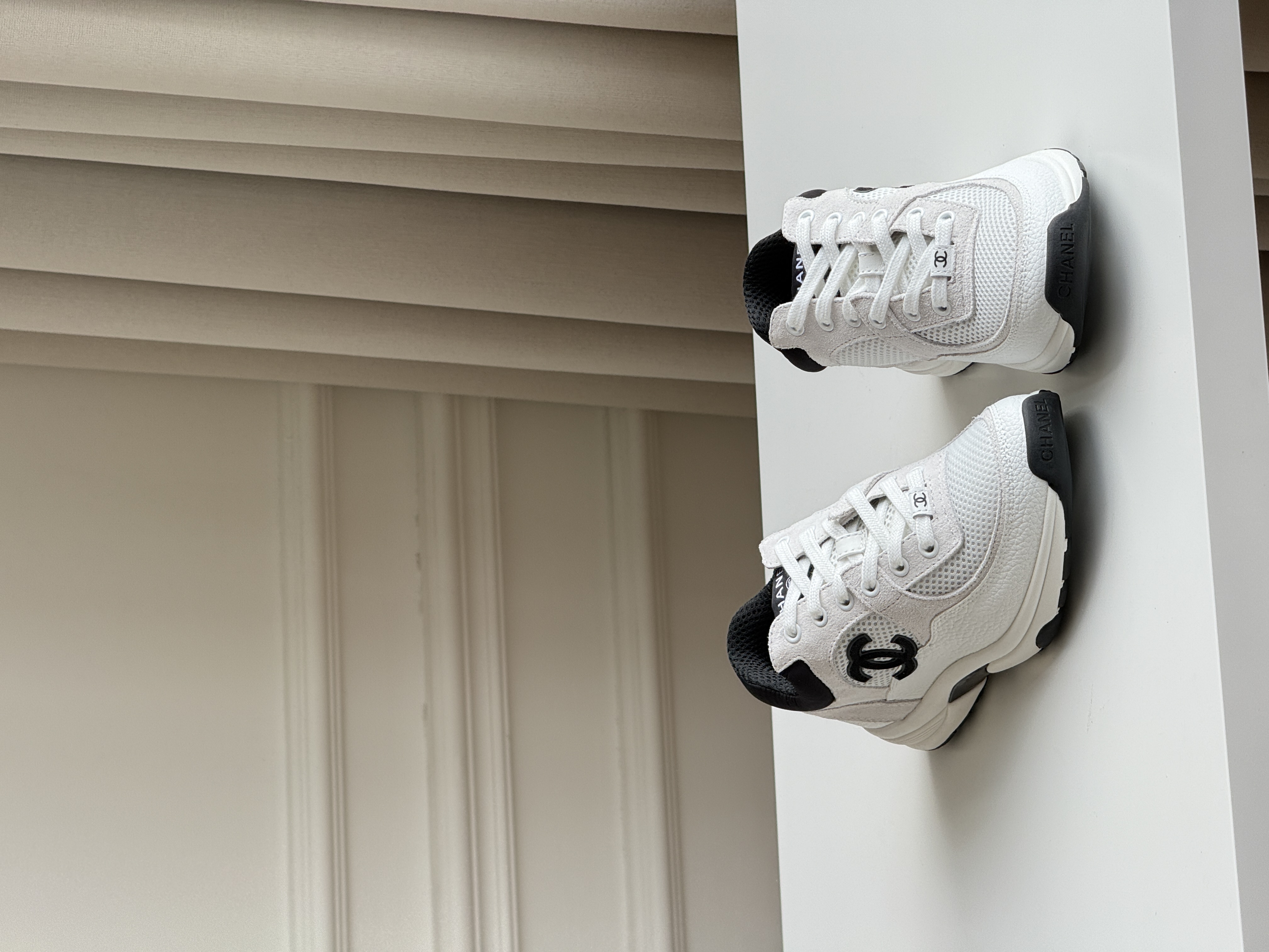 Chanel Black and White Panelled Mesh Dad Sneakers