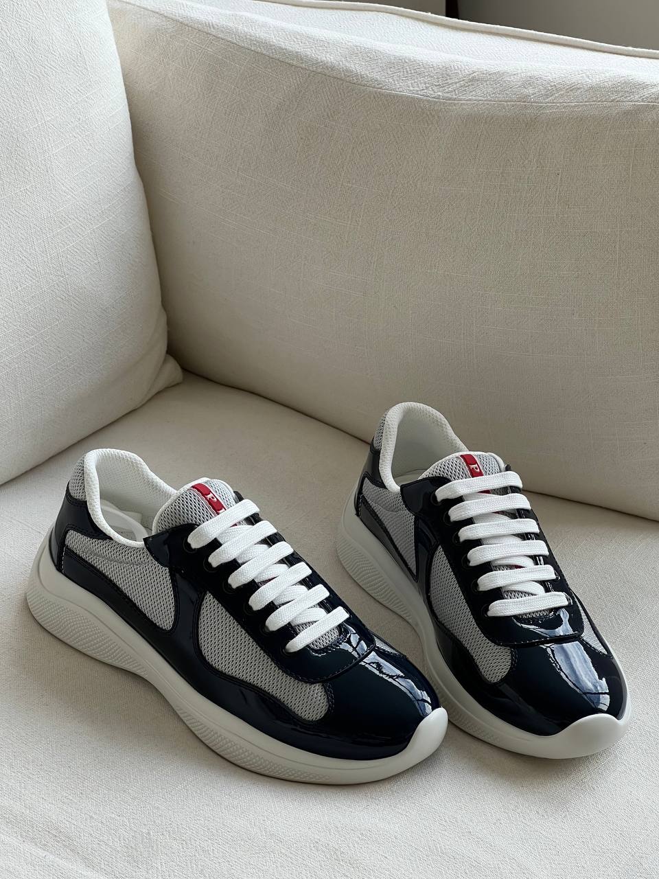 Prada Patent Leather Mesh Panel Chunky Sole Casual Sneakers