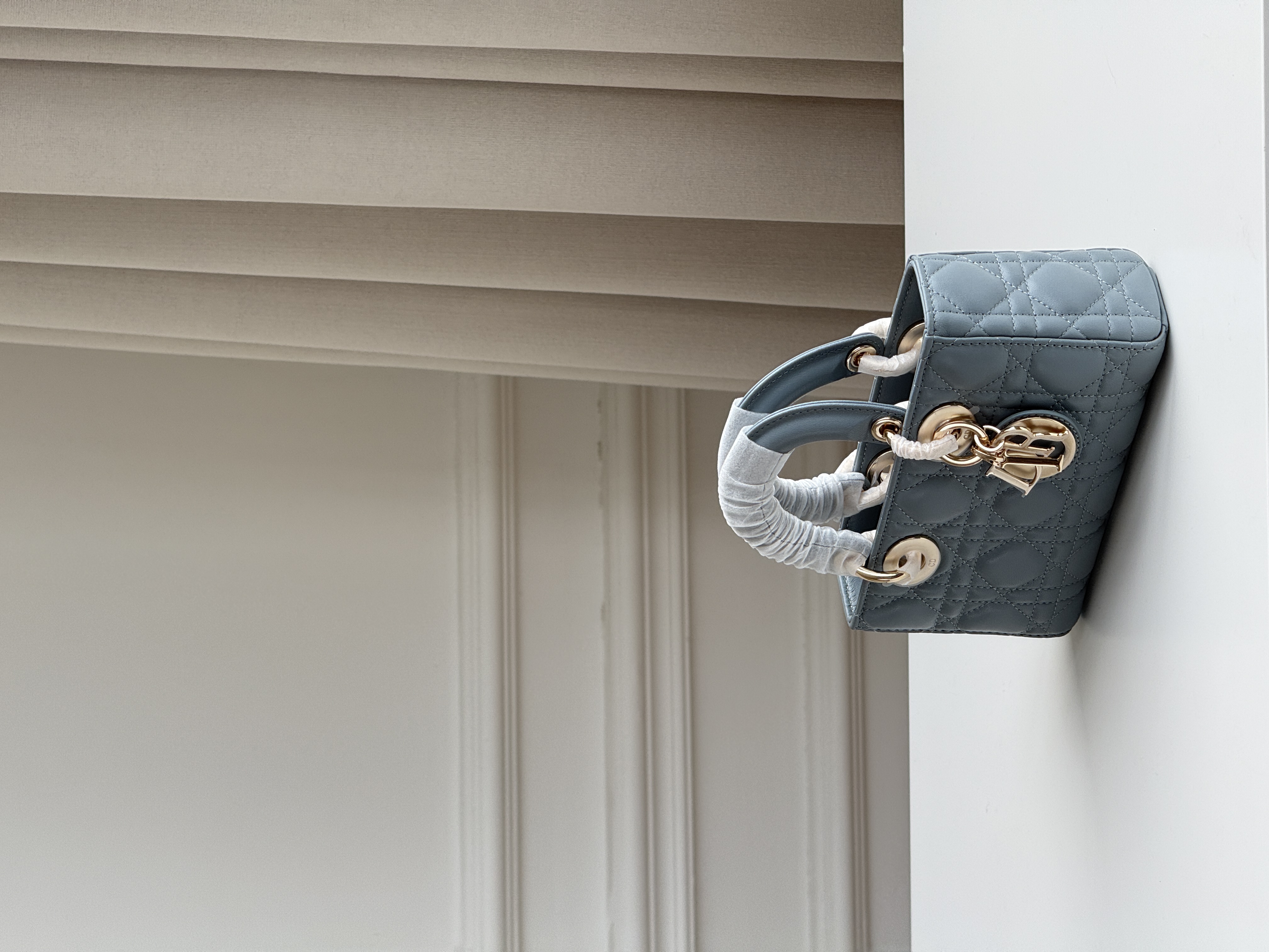 Dior Haze Blue Cannage Horizontal Mini Lady Dior Handbag with Two Straps