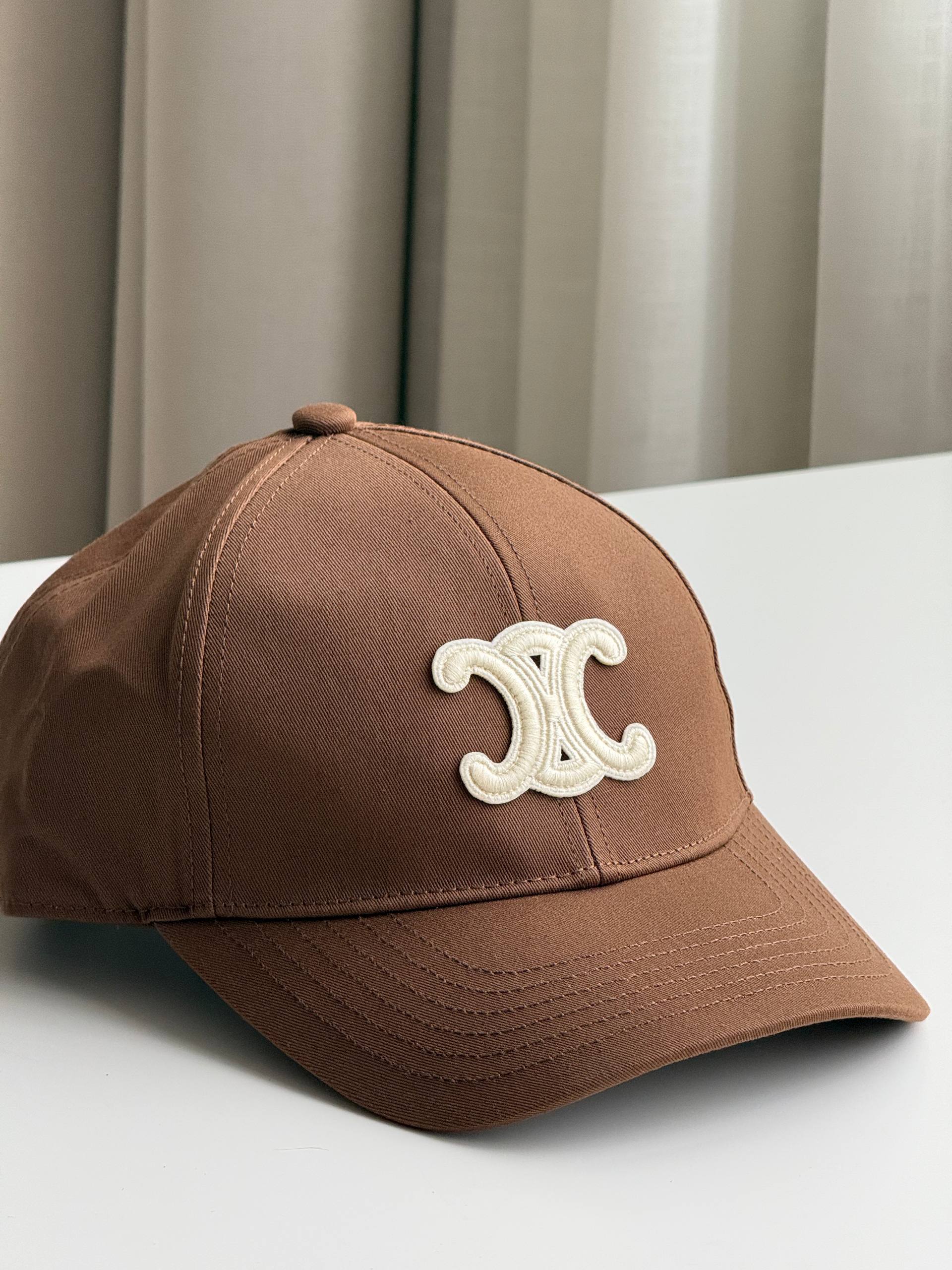 Celine Triomphe Logo Embroidered Brown Baseball Cap