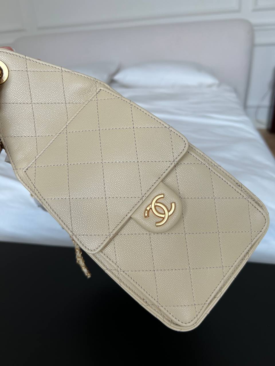 Chanel Beige Caviar Leather Drawstring Bucket Bag