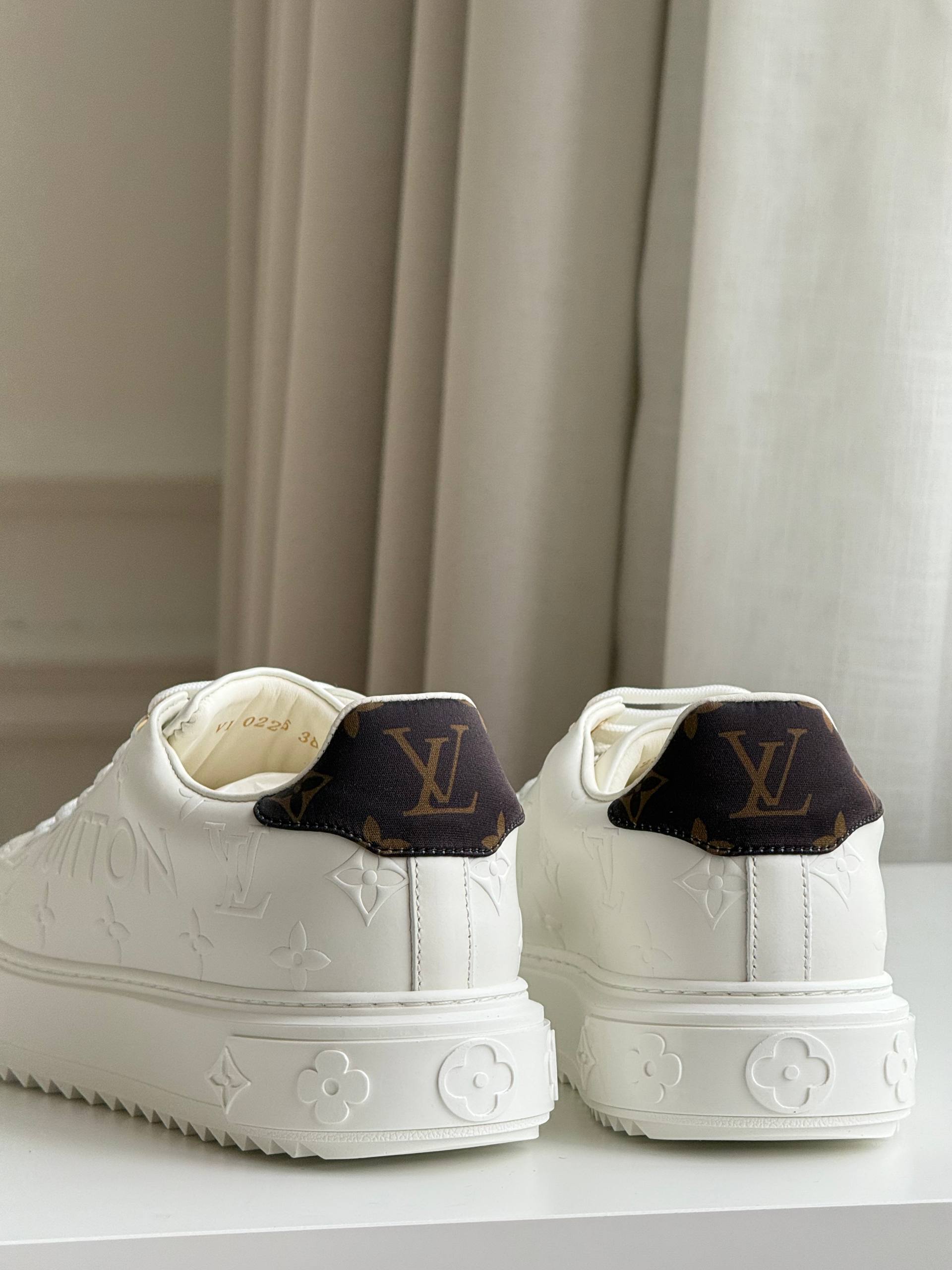 LV White Sneakers / Time Out Monogram Embossed Sneakers