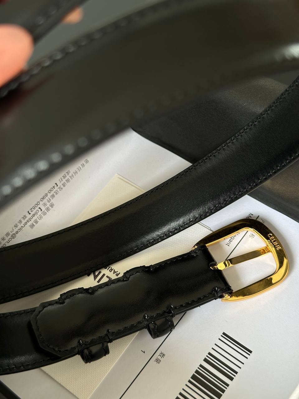 CELINE Triomphe Leather Belt with Pin Buckle