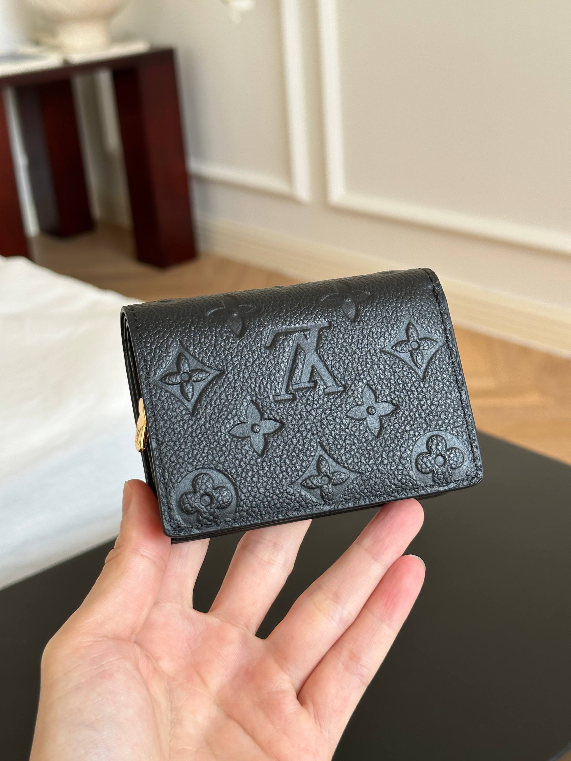 Louis Vuitton Black Monogram Embossed Grain Leather Compact Wallet