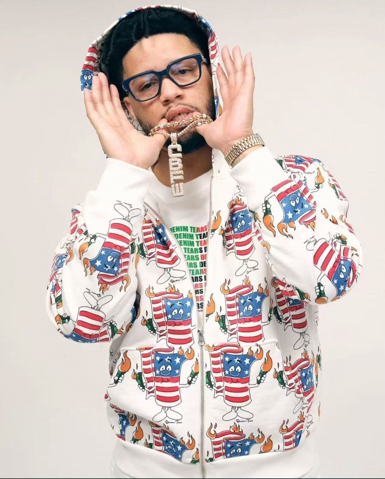 1:1 Best Quality Denim Tears Flags zipper Hoodie