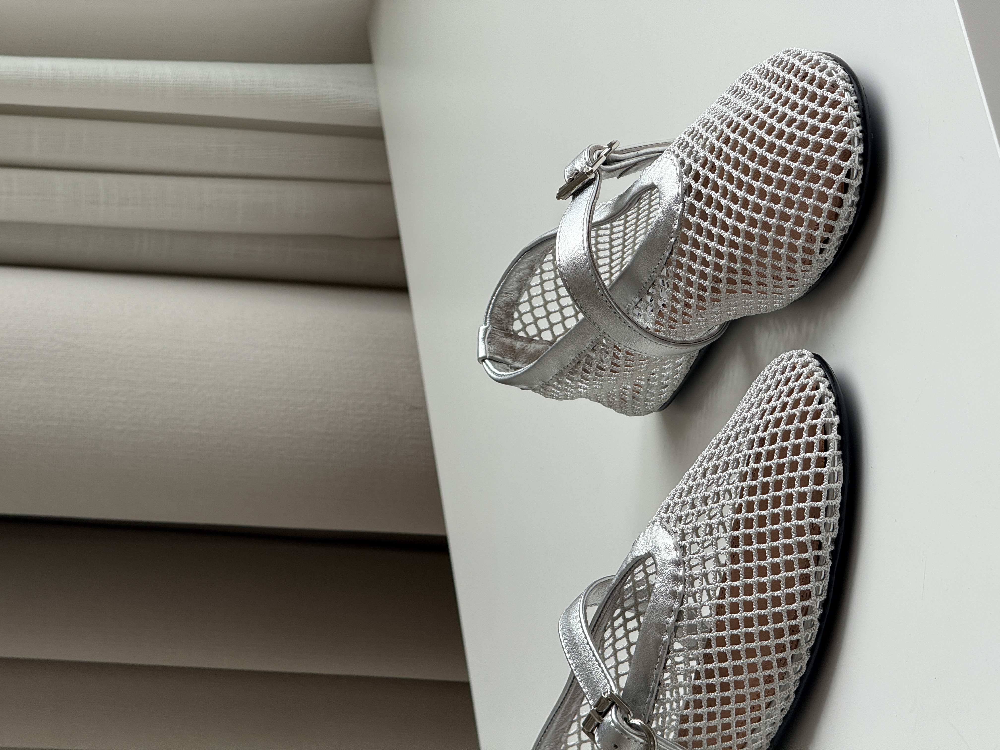 Silver Mesh Mary Jane Ballet Flats