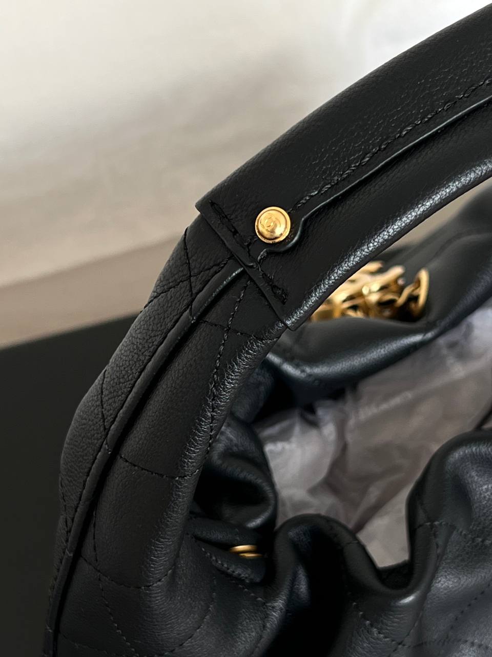 Chanel Black Caviar Leather Quilted Gold CC Lock Top Handle Hobo Underarm Bag