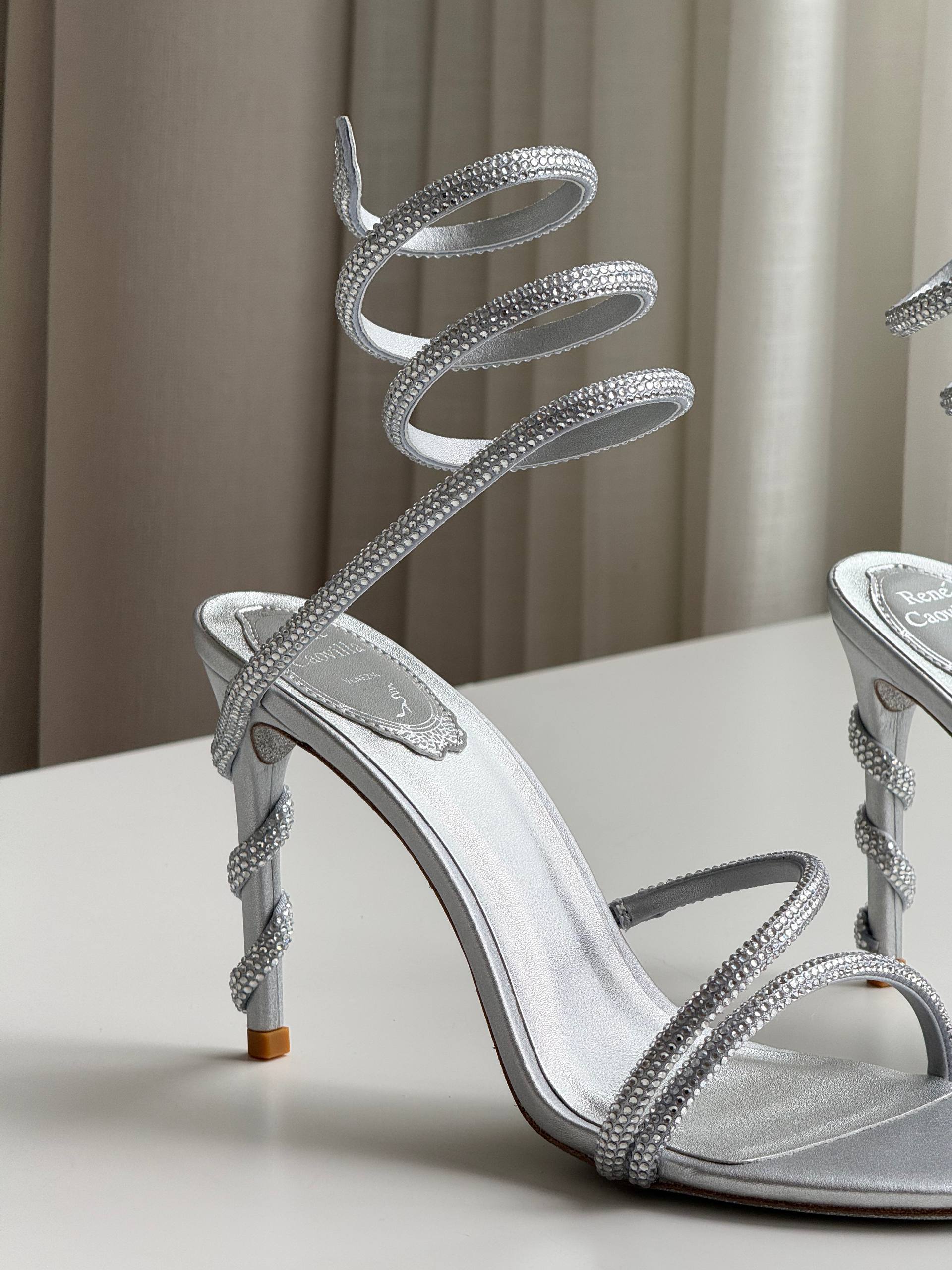 Rene Caovilla Cleo Crystal-Embellished Wrap-Around Heeled Sandals
