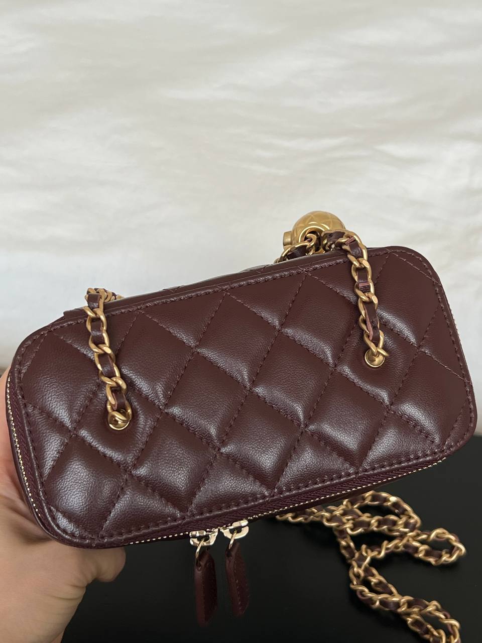 Chanel Burgundy Lambskin Quilted CC Hardware Mini Vanity Chain Bag