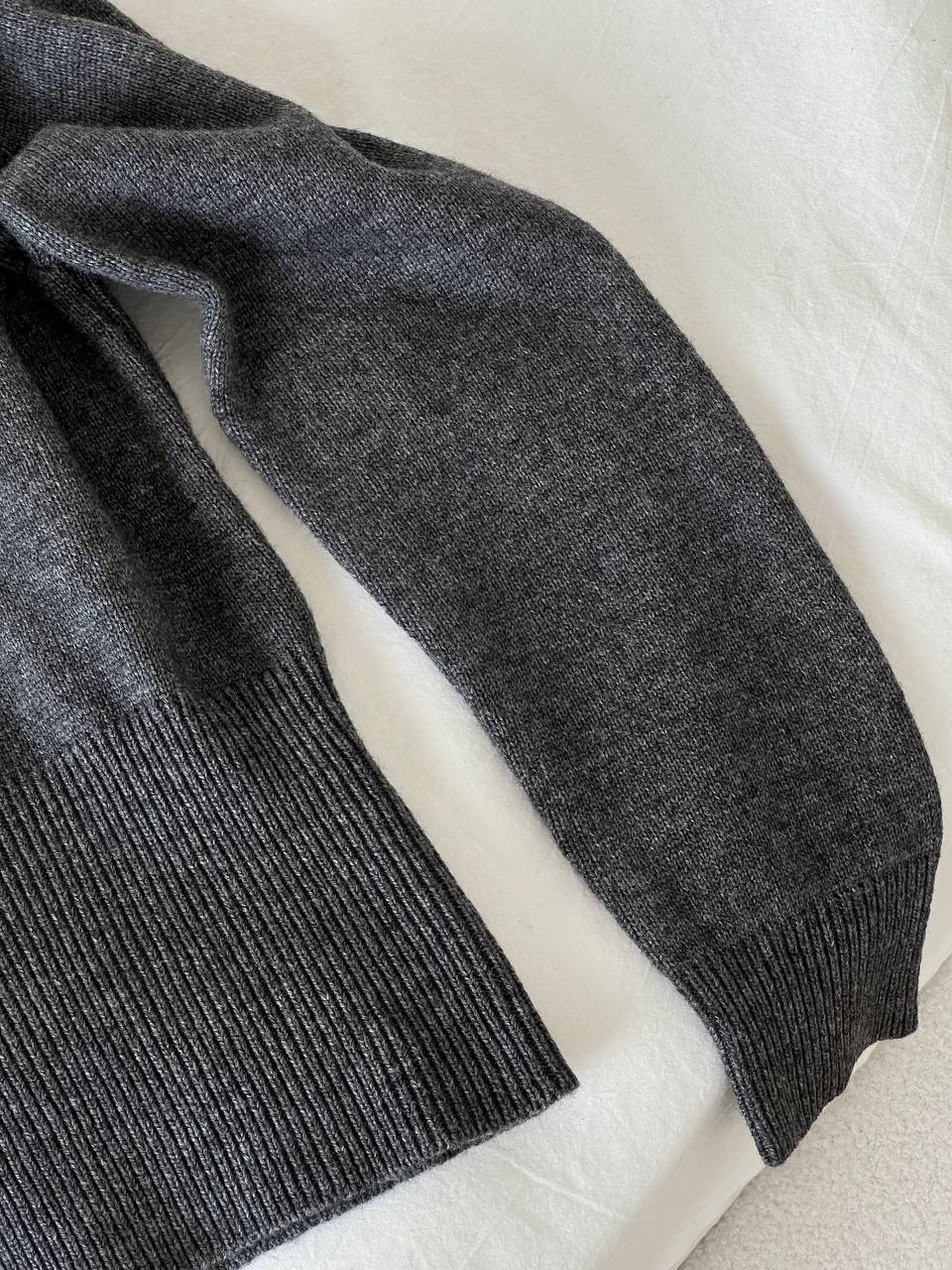 Miu Miu Dark Grey Half Zip Collar Cropped Knit Sweater
