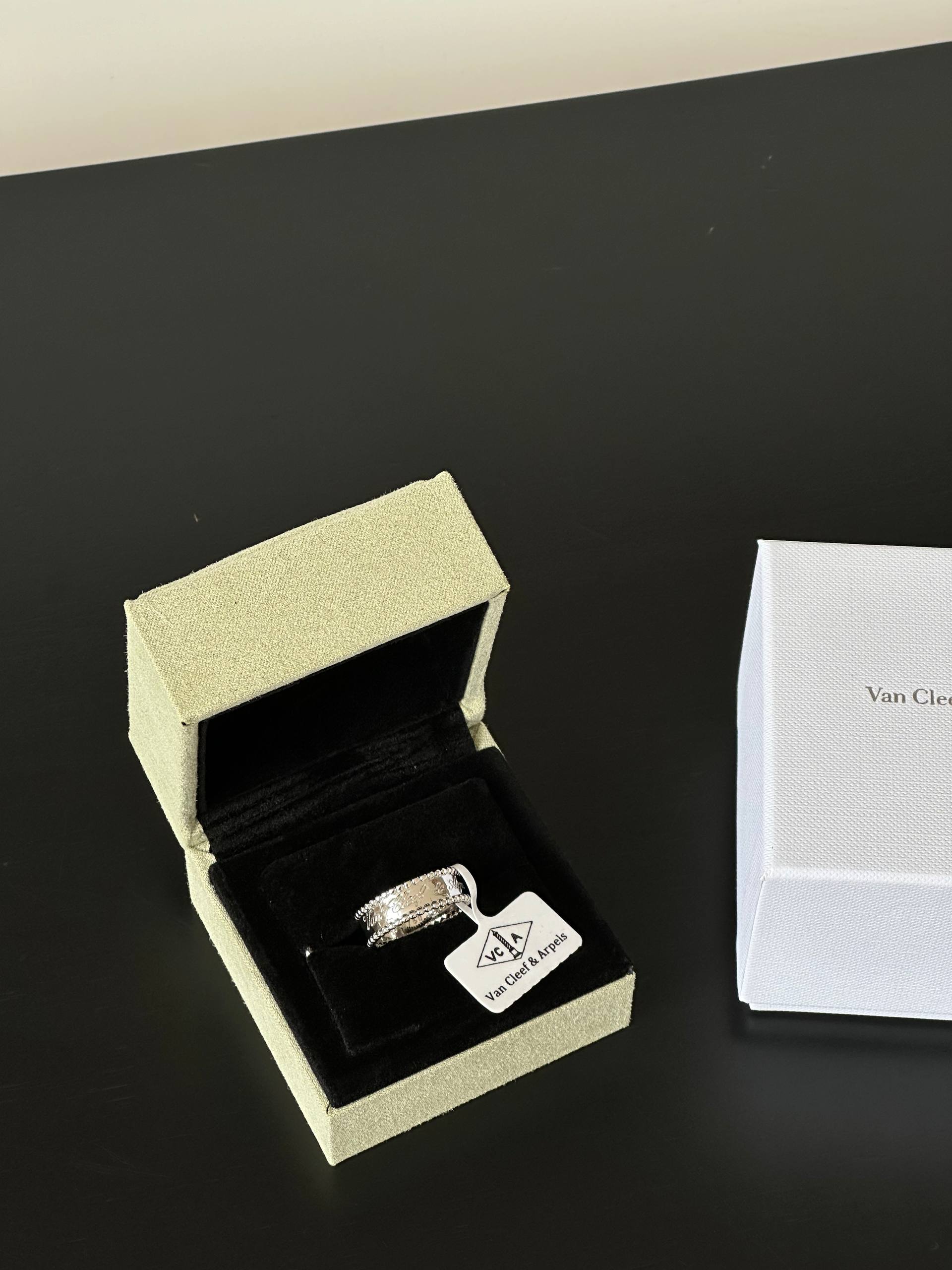 Van Cleef & Arpels Perlée Signature Engraved White Gold Band Ring