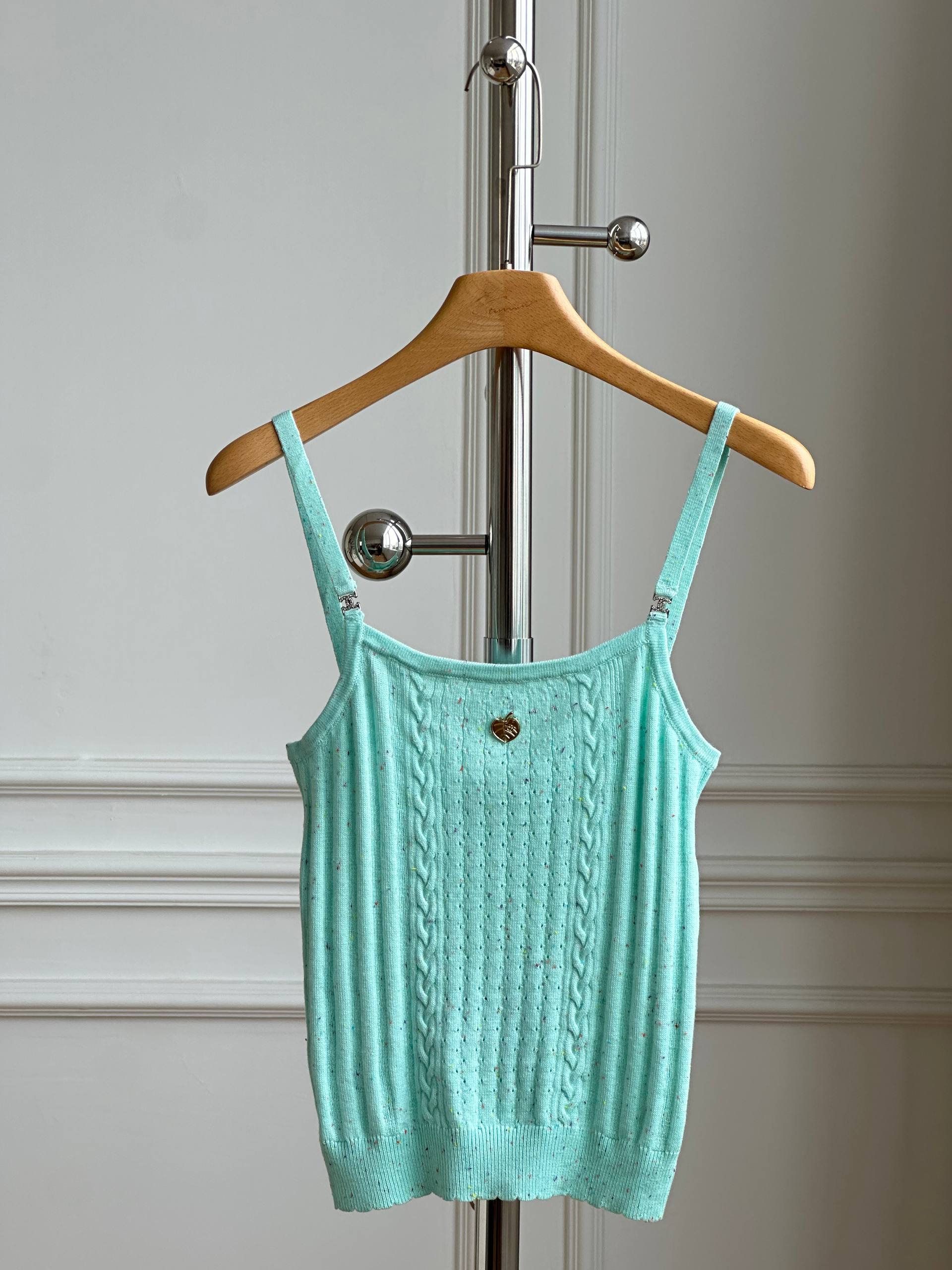 Miu Miu Speckled Cable Knit Adjustable Strap Cami Top
